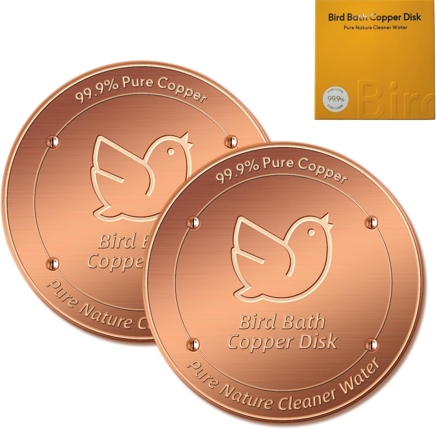 2Pack Bird Bath Copper Disk, 99.99% Pure Copper Cleaning Disc with Four-Point Support, Physical Safe Water Cleaner to Help Maintain Clearer Water for Outdoor Birdbaths & Bowls, All-Season Use