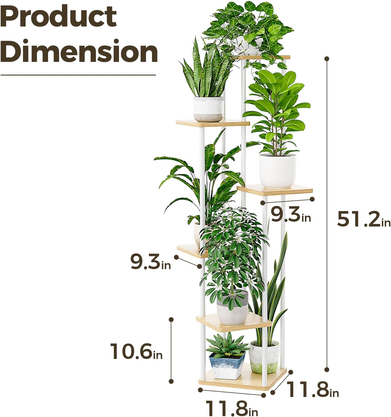 Bamworld Tall Plant Stand Indoor 6 Tier Metal Plant Shelf for Large Plants Corner Tiered Flower Stand for Patio Garden Balcony Living Room Bedroom White