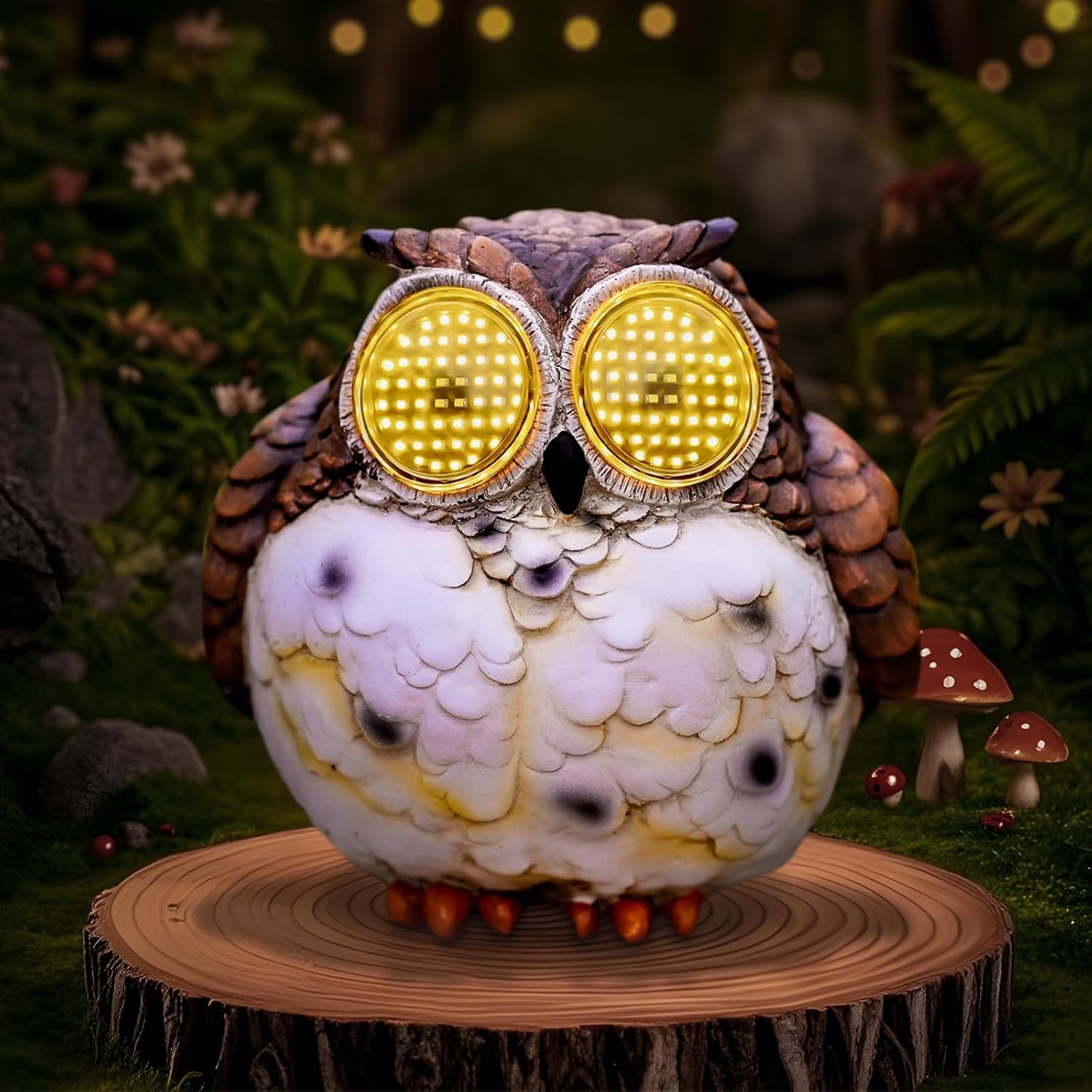 Solar Garden Owl Statue with Moving LED Eyes, Owls Figurine Outdoor Decorations Sculpture for Patio, Yard, Lawn, Porch, Home Ornament, Christmas Housewarming Gifts for Women Mom