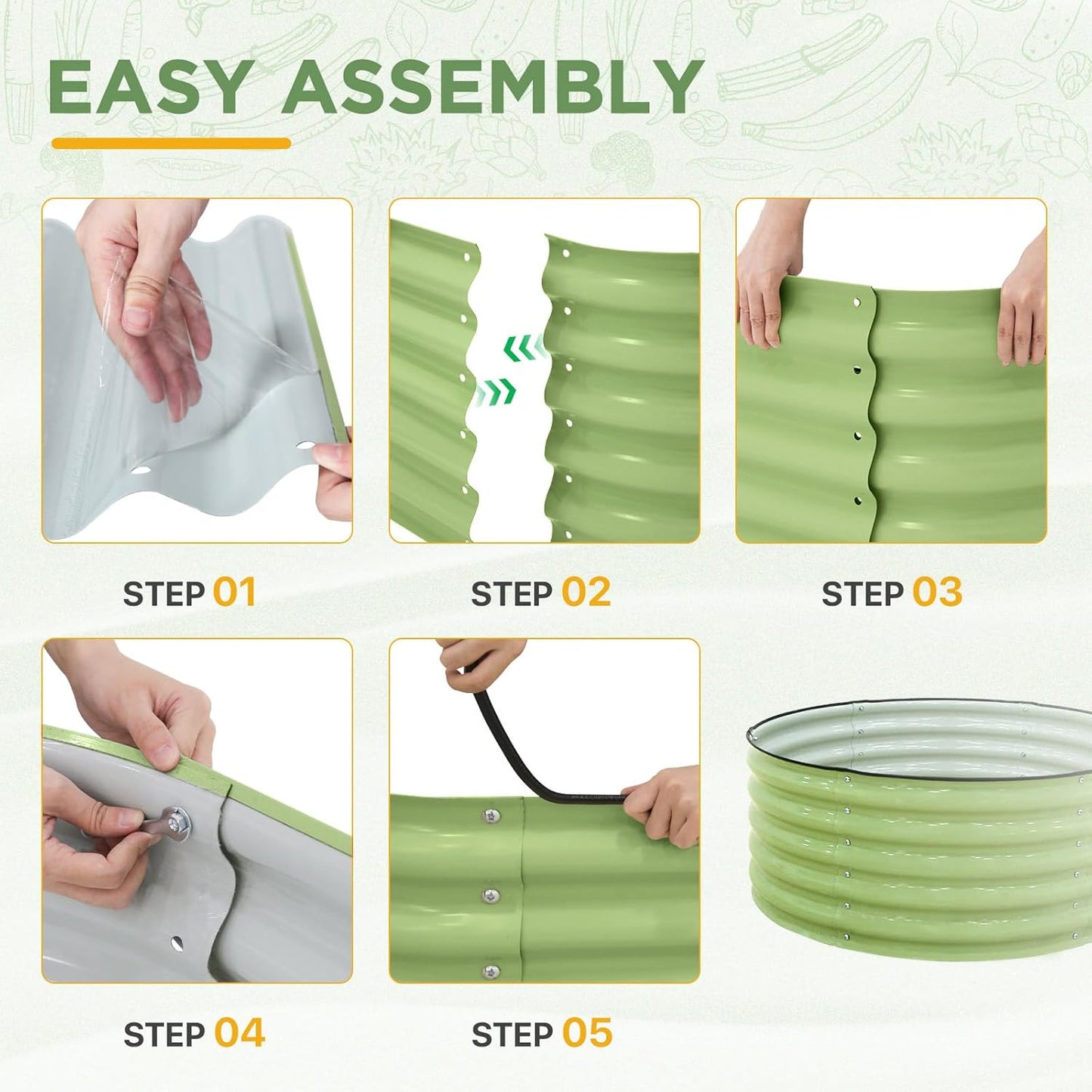 EAGLE PEAK 42'' Round 17'' Tall Raised Garden Bed Planter, Outdoor Galvanized Metal Planter Box for Vegetables, Flowers, Herbs, Olive Green