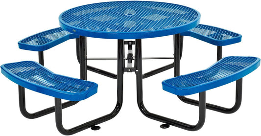 GLOBAL INDUSTRIAL 46 inch Expanded Metal Round Picnic Table, Blue