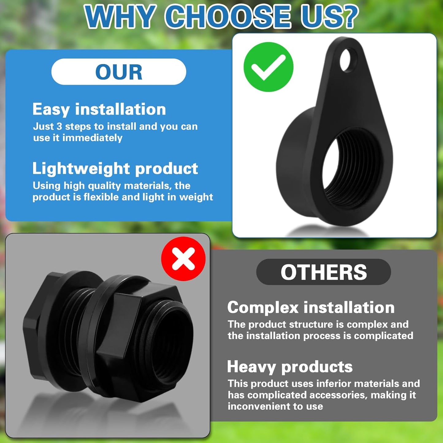 Rain Barrel Spigot Kit with High Flow Valve No Inside Access Needed,External Installation,Straight Head 3/4" NPT to 3/4" GHT Faucet for Plastic WaterTanks,Buckets,Rainwater Drums & Downspout Collector