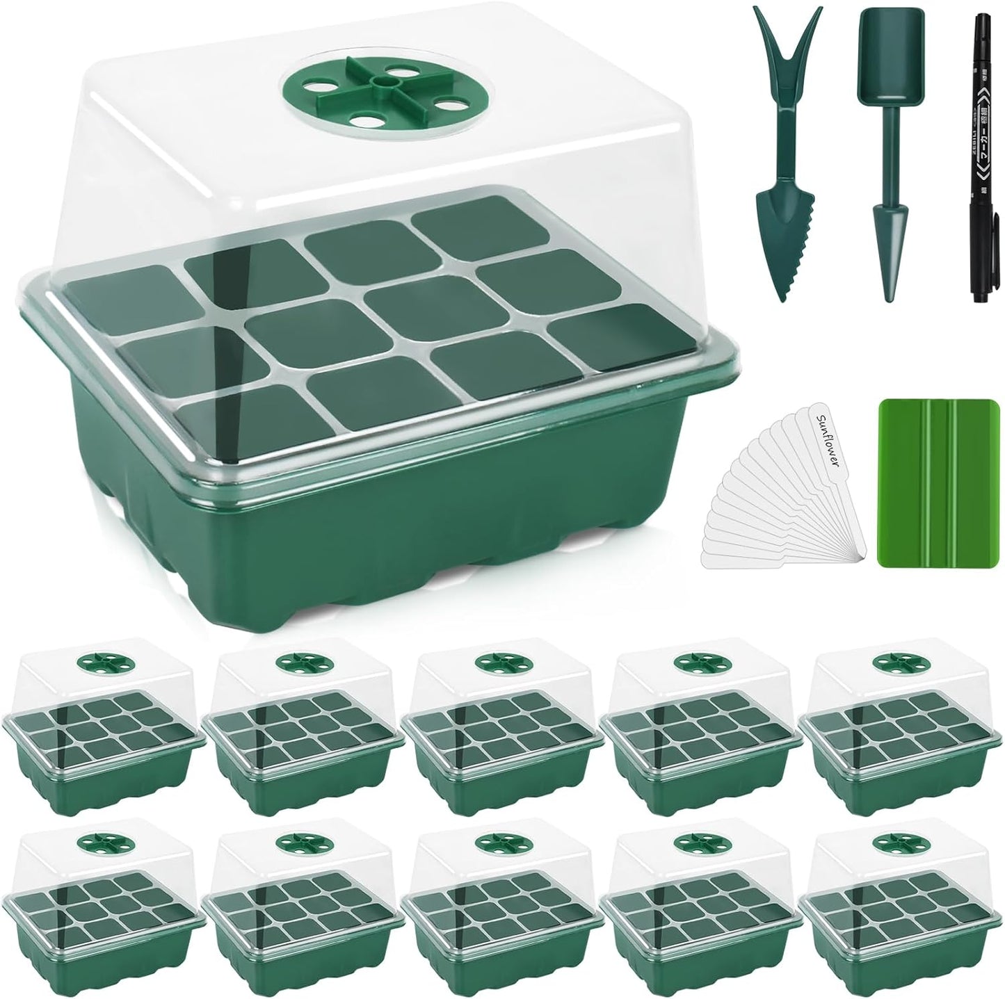 Artcome 10-Pack Seed Starter Tray, 12 Cells Each with Push-Up Ejector - Seed Starter Kit for Rapid Growth and Healthy Seedlings at Home - 120 Cells in Total