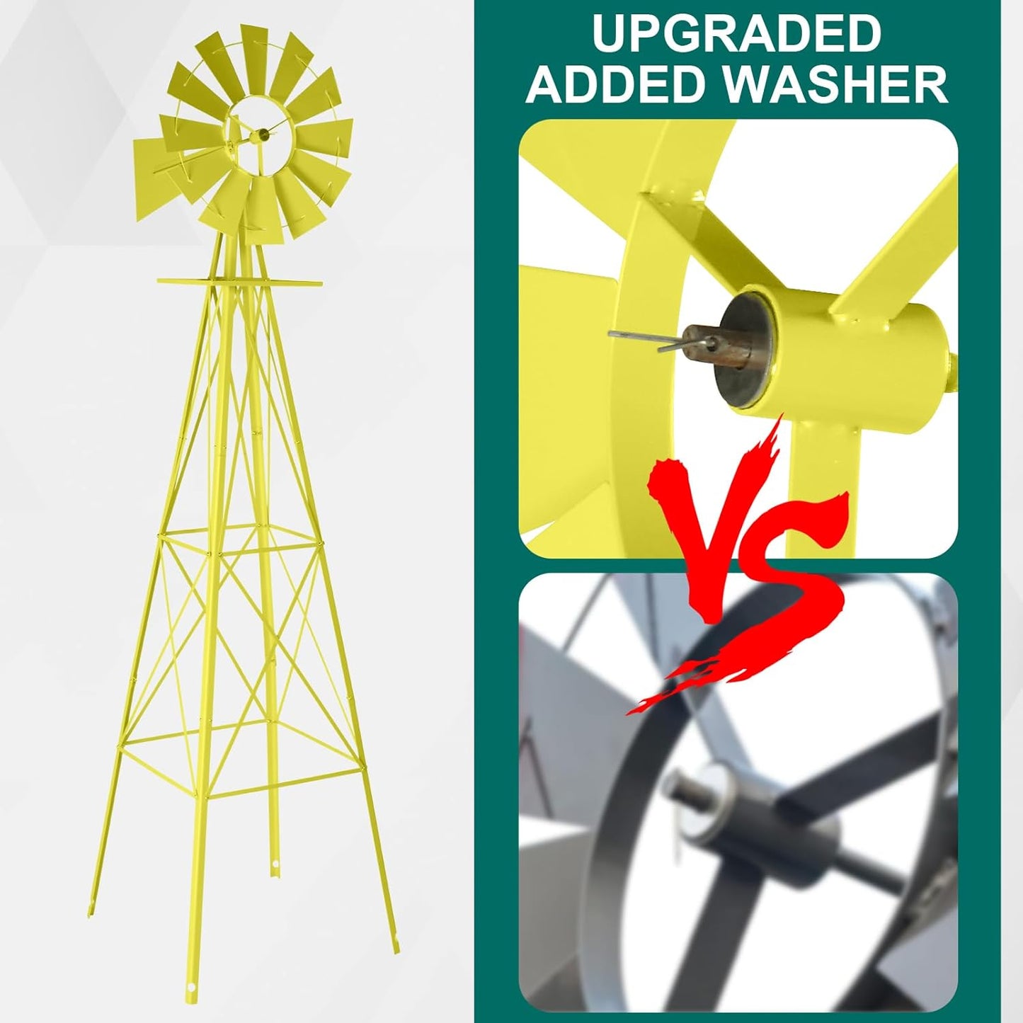 VINGLI 8FT Ornamental Windmill Backyard Garden Decoration Weather Vane, Heavy Duty Metal Wind Mill w/ 4 Legs Design,Yellow