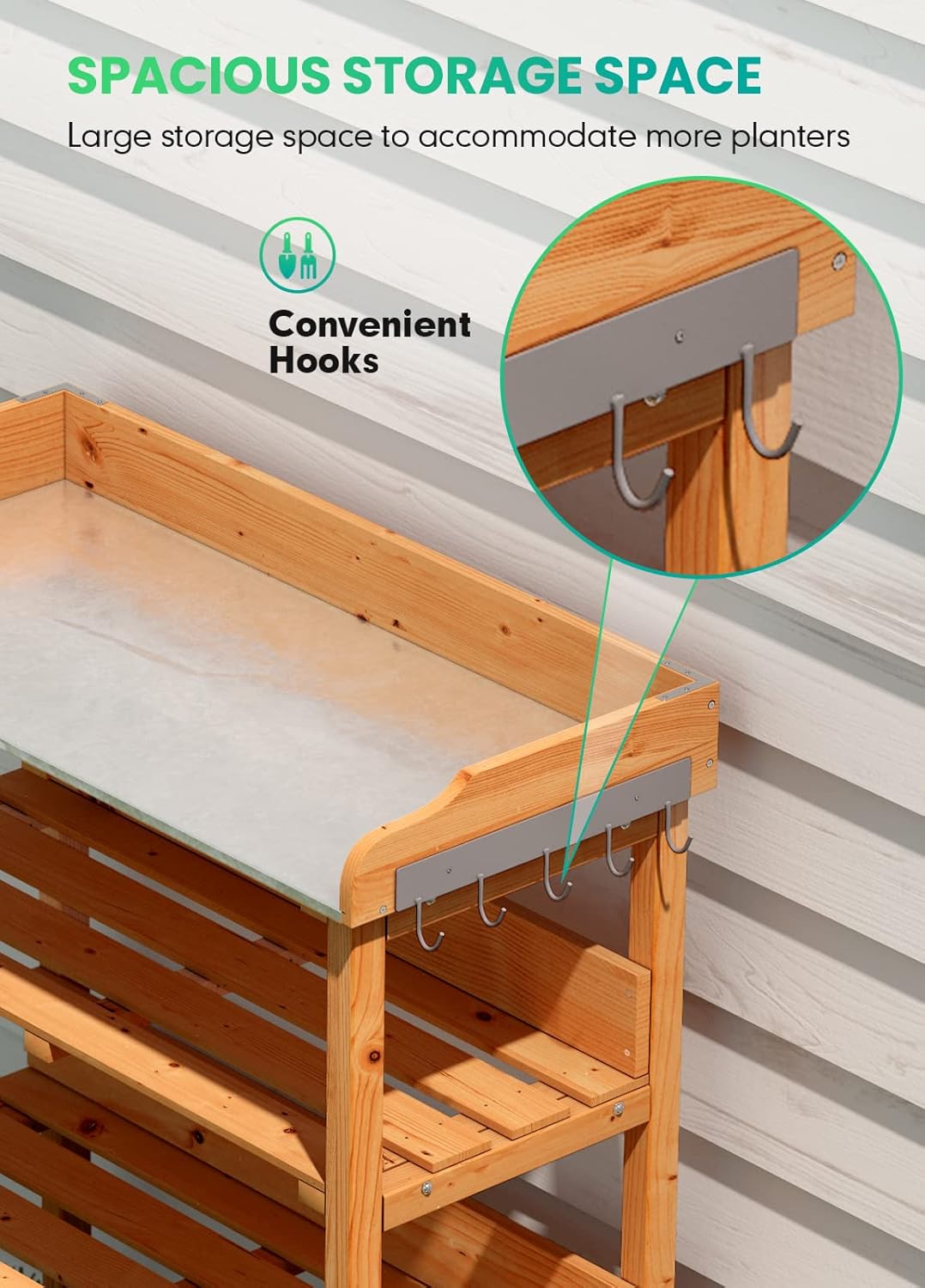 ARNOT Potting Bench,Outdoor Potting Bench Table with Sink and Storage Shelves, Wooden Garden Workstation for Gardening Tools, Planting, and Repotting – Natural Fir Wood (30" x 14.5" x 35")