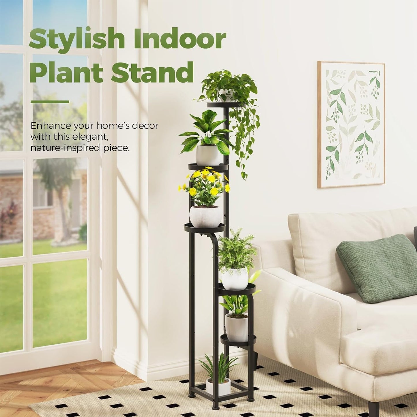 Bamworld Tall Plant Stand Indoor Outdoor, Corner Metal Flower Pot Stands for Multiple Plants, 5 Tier Heavy Duty Plant Shelf for Patio Garden Balcony Living Room Bedroom