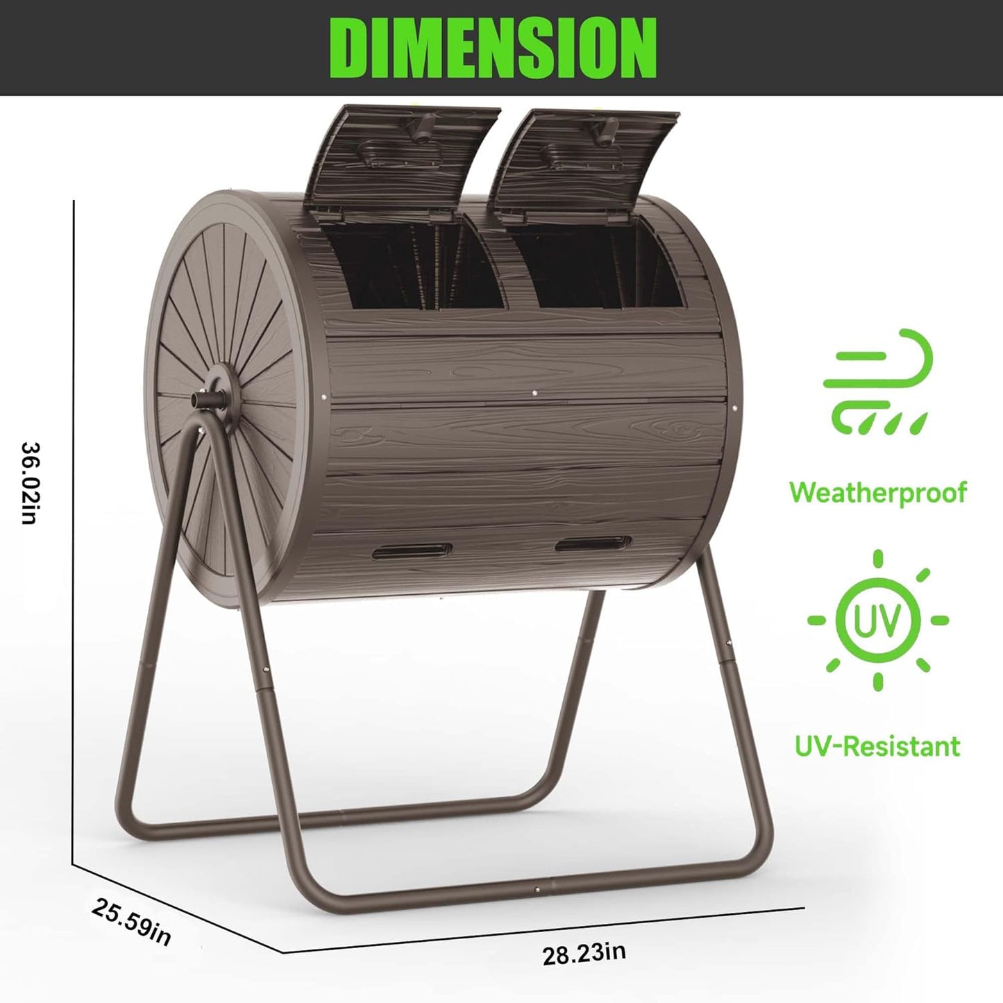 Dual-Chamber Outdoor Compost Tumbler, 37.5-Gallon Efficient Rotating Composter, UV-Resistant and Weatherproof, for Garden, Kitchen, and Yard (Grey)