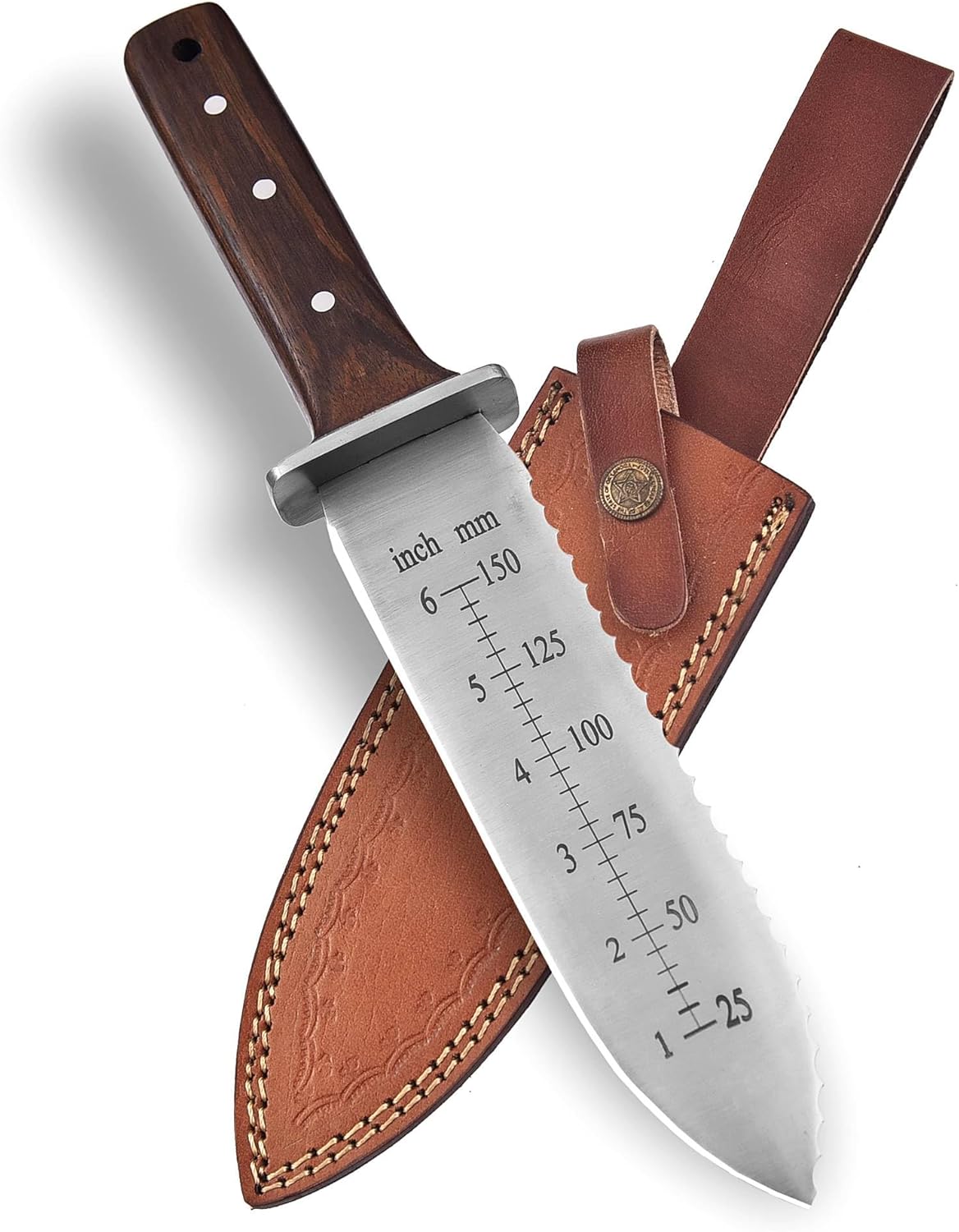 Namibagata Japanese Steel Straight Garden Knife use for Digging, Weeding knife & Planting Knife 12" Stainless Steel with Cutting Edge, Full-Tang walnut Wood Handle with Sheath