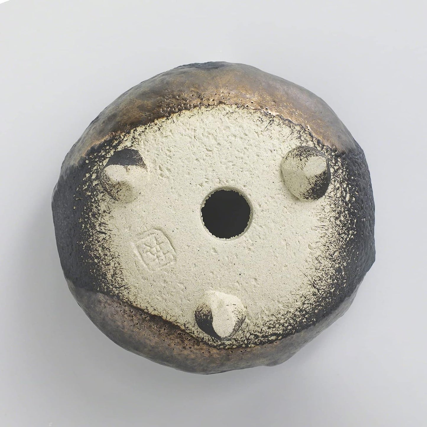 Wazakura Banko Series Japanese Handmade Rustic Crescent Shape Bonsai Pot 4.72 in (120 mm), Made in Japan Ceramic Garden Planter, Unglazed Houseplant Bowl - Black and Brown