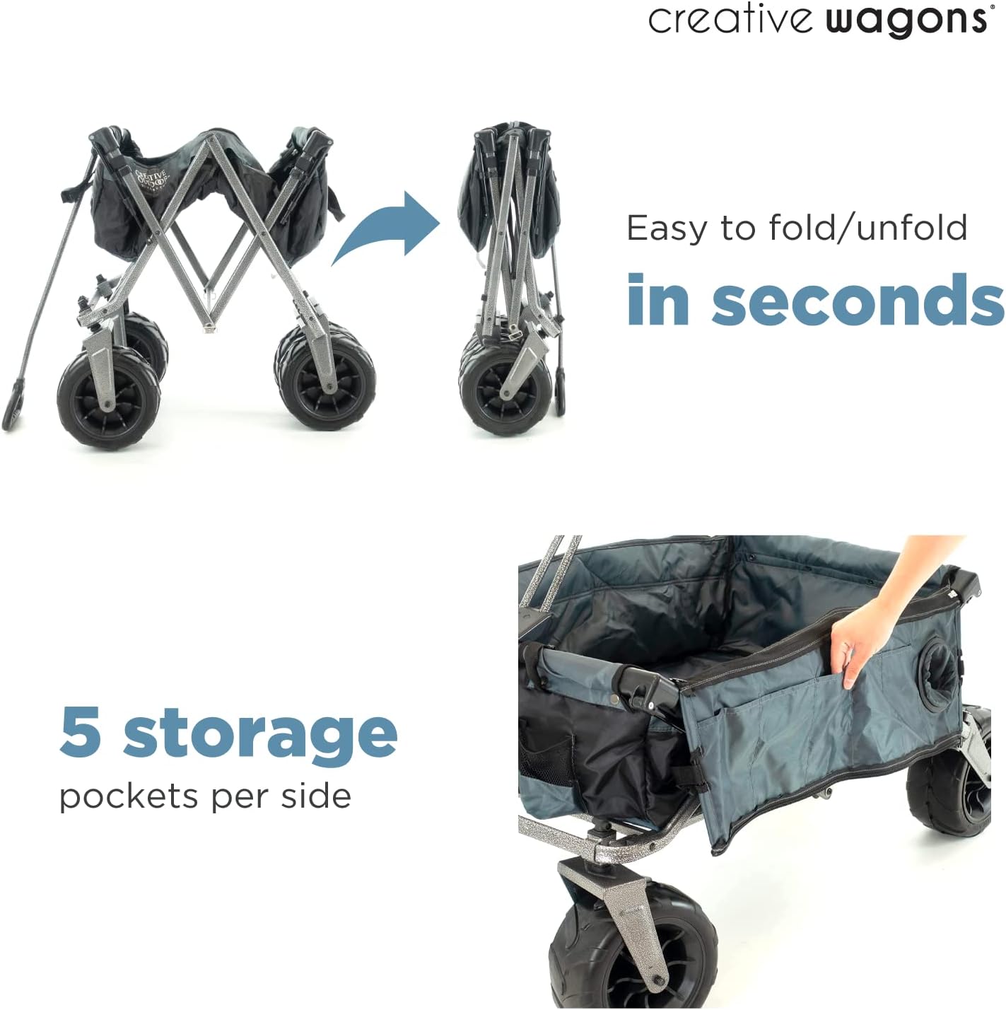 Creative Outdoor Push Pull Stroller Wagon, Beach Hauler XXL Deluxe with Canopy, Collapsible and Portable Heavy Duty Folding Cart, Supports up to 200lbs Weight Capacity, Giant 10" Wheels