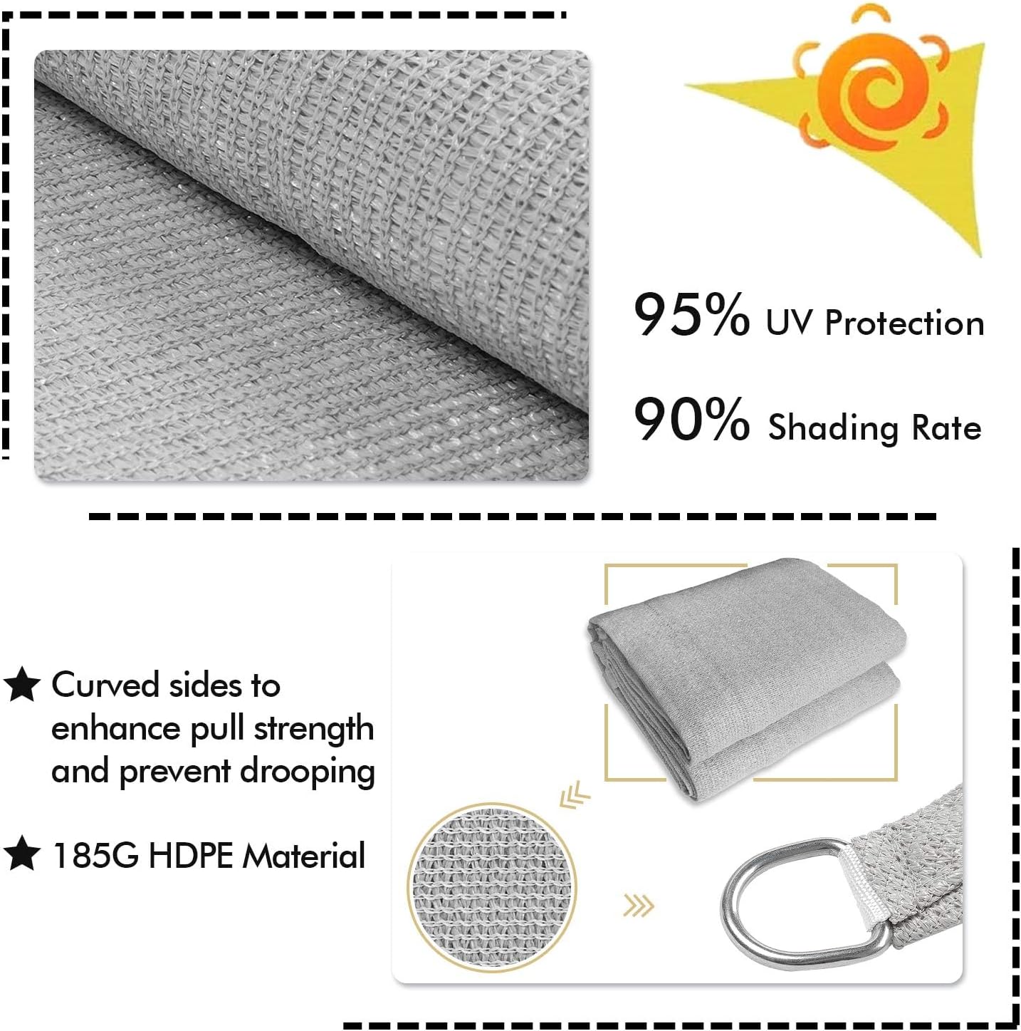 KANAGAWA Sun Shade Sail 13'x20' Gray Rectangle UV Block Canopy Awning Shelter Fabric Cloth Screen for Outdoor Patio Garden Backyard