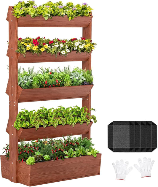 Wooden Vertical Raised Garden Bed, 5 Tier Garden Planters Raised Beds Freestanding Plant Stand Flower Rack Wooden Planter Box for Plants Herbs Flowers Vegetables Outdoor Indoor Gardening