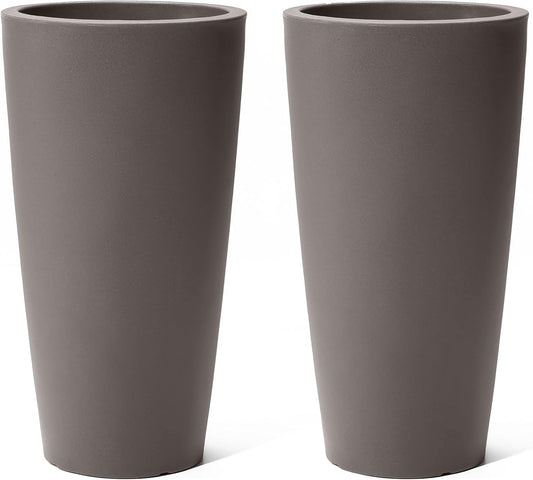 Step2 Tremont Tall Round Tapered Planter, Large Planters for Outdoor Plants, Gardening and Flower Pot for Patio or Porch, Efficient Drainage, Durable Plastic, Dark Cedar, 2-Pack