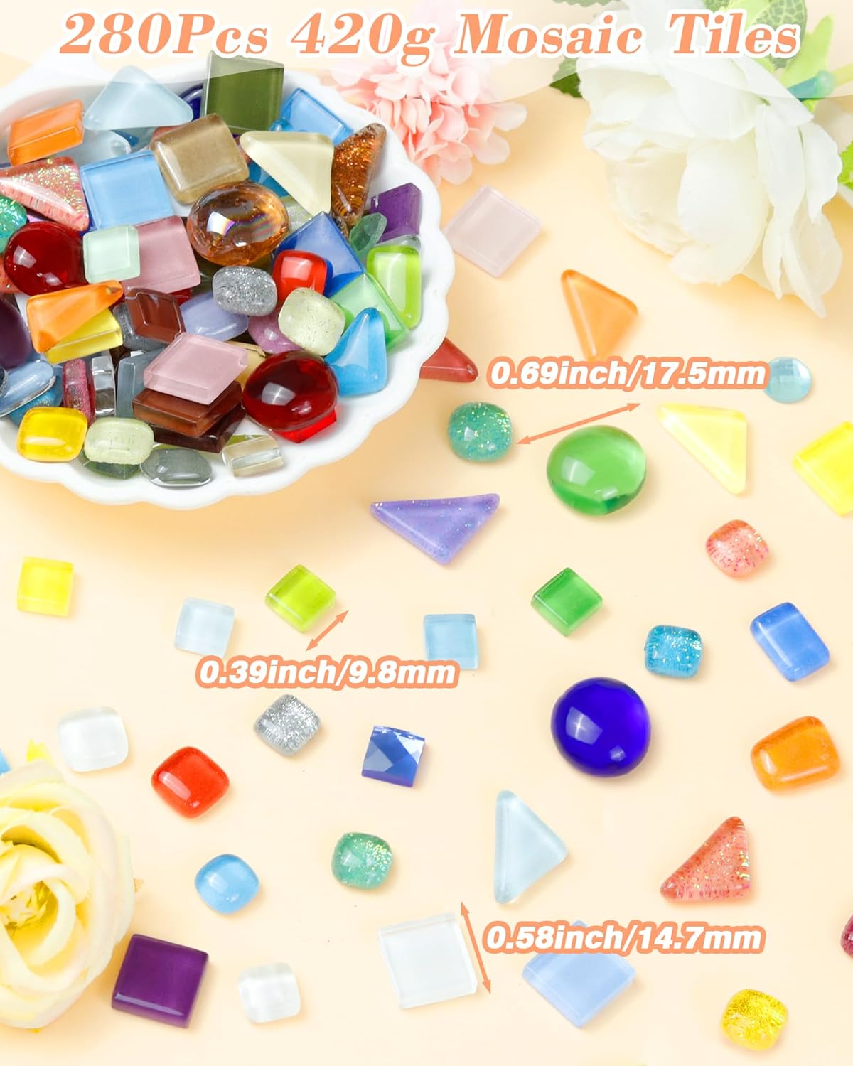 FIVEIZERO 420g Mosaic Tiles for Crafts - 280Pcs Glass Mosaic Kits, Mixed Shapes Mosaic Glass Pieces for Art, Irregular Tiny Mosaic Tile for DIY Projects, Home Decoration(Purple)