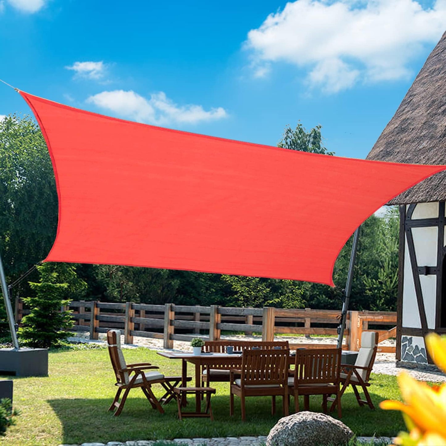 KANAGAWA Sun Shade Sail 8'x10' Scarlet Rectangle UV Block Canopy Awning Shelter Fabric Cloth Screen for Outdoor Patio Garden Backyard