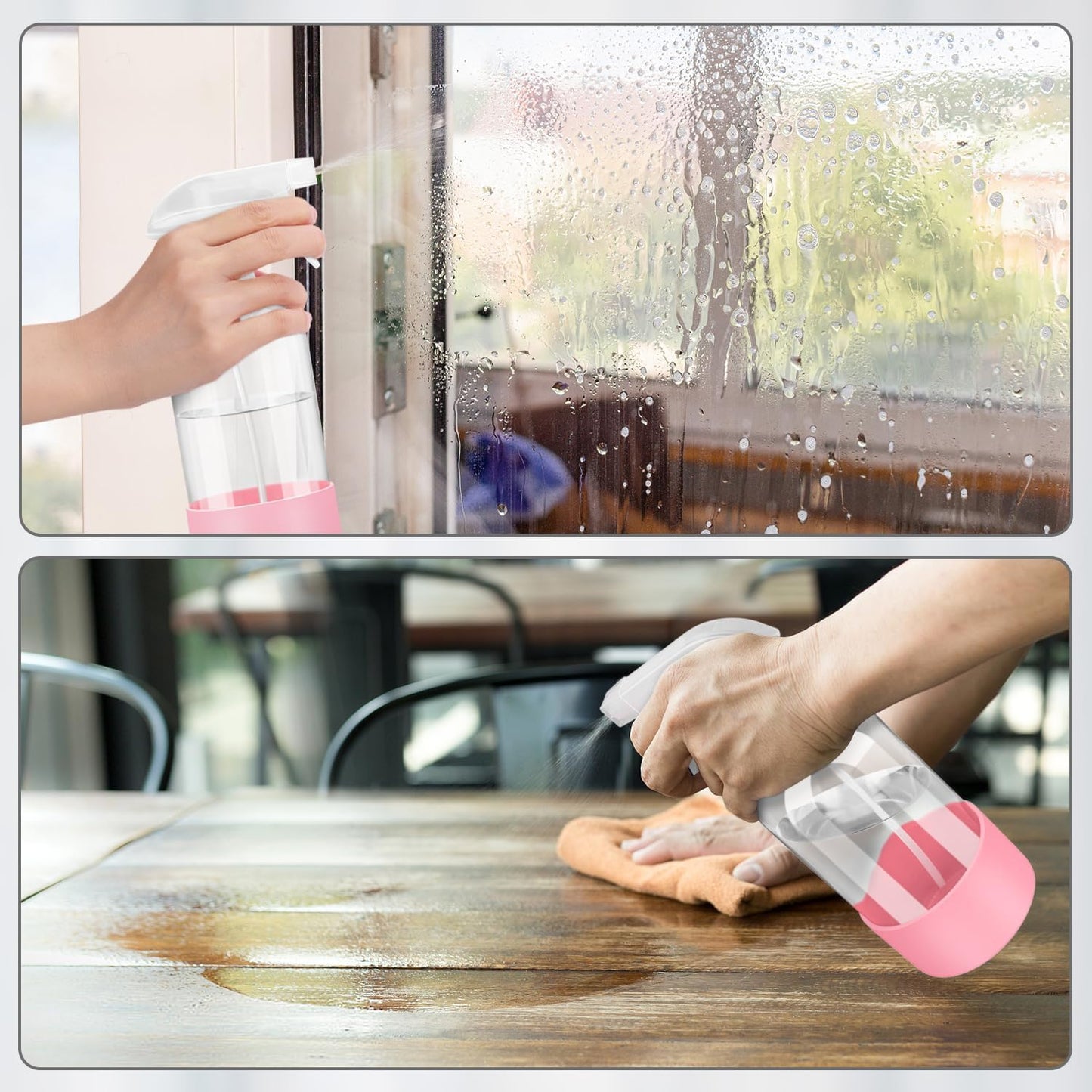 Glass Spray Bottles with Silicone Sleeve Protection, Empty 16 oz Refillable Containers, Reusable Spray Bottles with Adjustable Nozzle for Hair, Cleaning Solutions, 3 Pack Pink