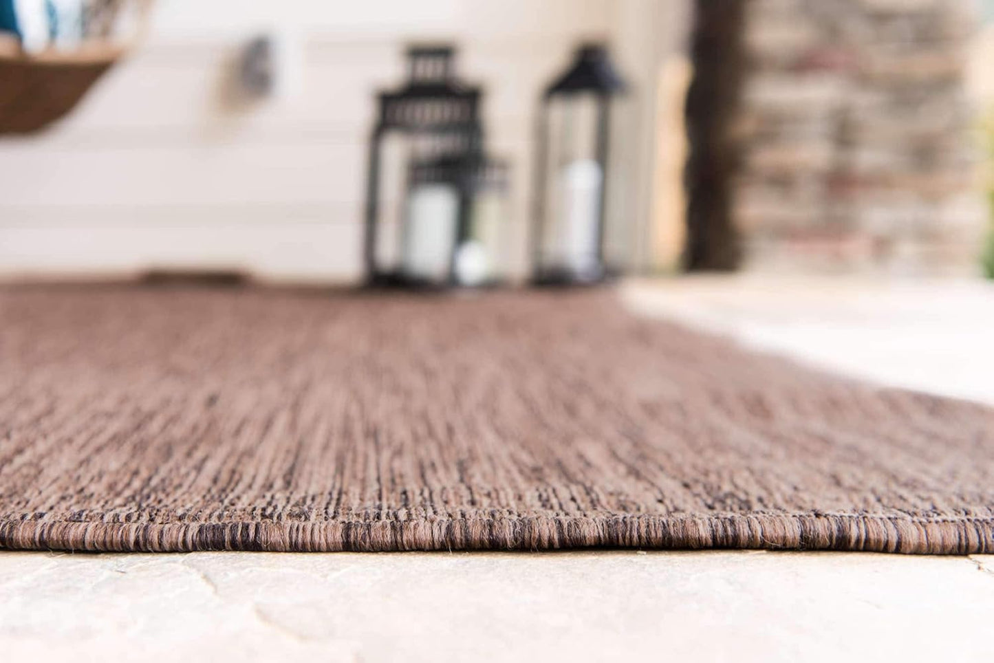 Unique Loom Collection Casual Transitional Solid Heathered Indoor/Outdoor Flatweave Area Rug (4' 1" x 6' 1" Rectangle, Light Brown/Ivory)