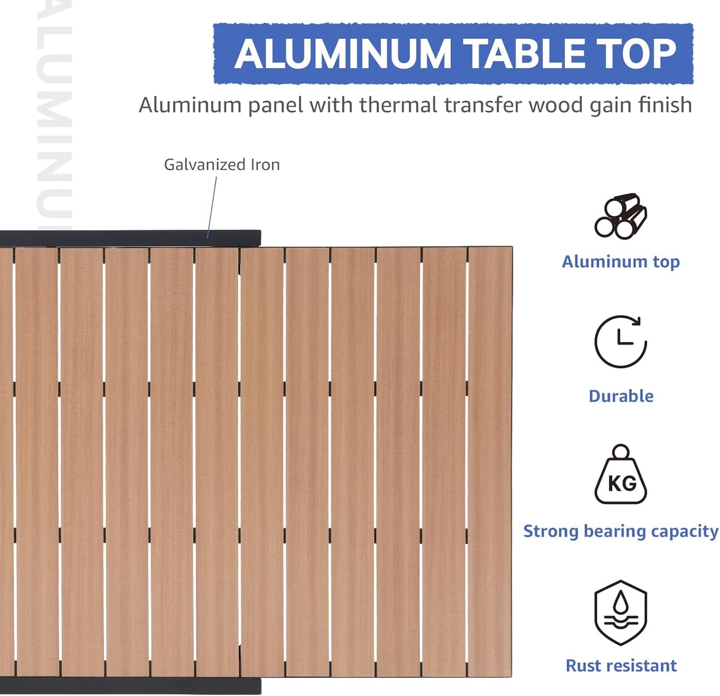 Soleil Jardin Aluminum Patio Extendable Dining Table, 63" - 105", Adjustable Indoor Outdoor Furniture Rectangle Table w/Thermal Transfer Wood Grain Tabletop for 6-10 Person Porch Deck Garden, Black
