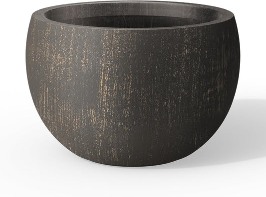 Kante 15.7" Dia Round Concrete Planter, Outdoor/Indoor Large Bowl Plant Pots with Drainage Hole and Rubber Plug for Garden Patio Balcony Home, Oil Rubbed Bronze