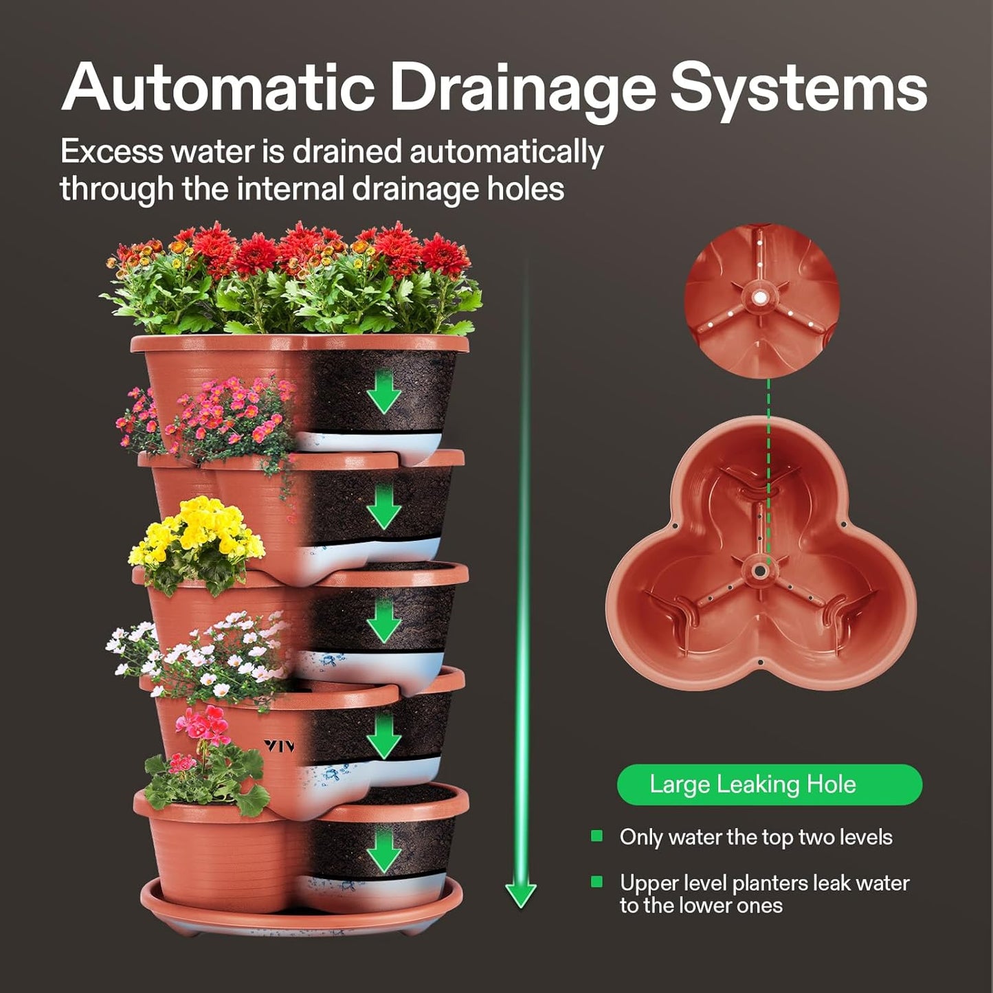 VIVOSUN 2-Pack 5 Tier Vertical Gardening Stackable Planter for Strawberries, Flowers, Herbs, Vegetables, Brown