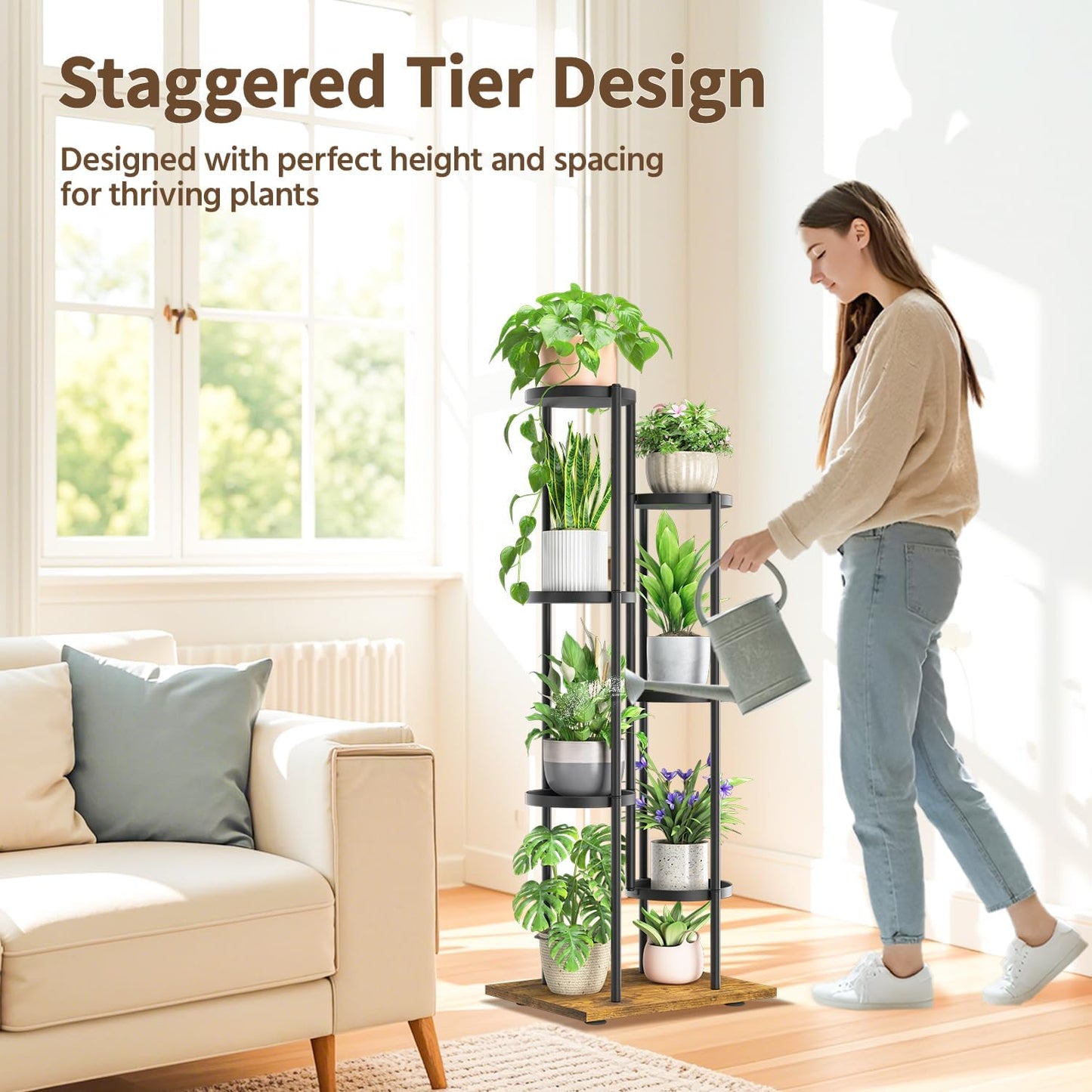 LASZOLA Black 6 Tier Plant Stand Indoor Heavy Duty Metal Planter Flower Holder Rack, Multi Modern Narrow Organizer, Floor Vertical Tower, Spiral Sturdy Decorate for House Bathroom Office Living Room