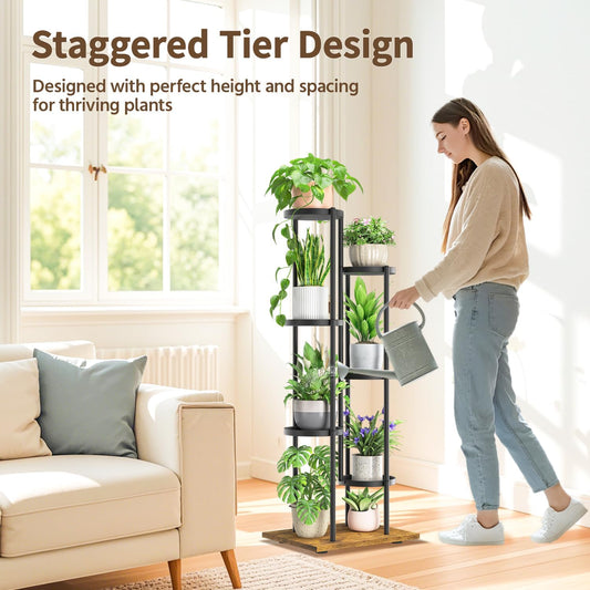 LASZOLA Black 6 Tier Plant Stand Indoor Heavy Duty Metal Planter Flower Holder Rack, Multi Modern Narrow Organizer, Floor Vertical Tower, Spiral Sturdy Decorate for House Bathroom Office Living Room