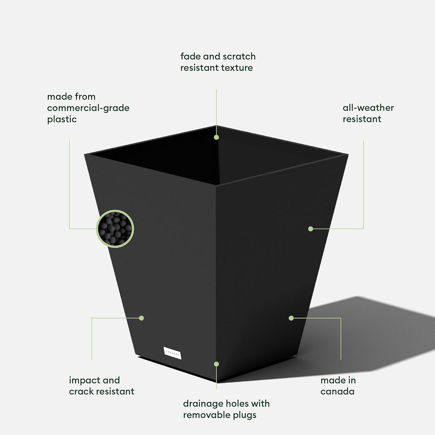 Veradek Pure Series Nobleton Plastic Planter - Large Pots for Indoor or Outdoor Porch/Patio | Durable All-Weather Use with Drainage Holes | Modern Planter Décor for Flowers, Shrubs, Trees