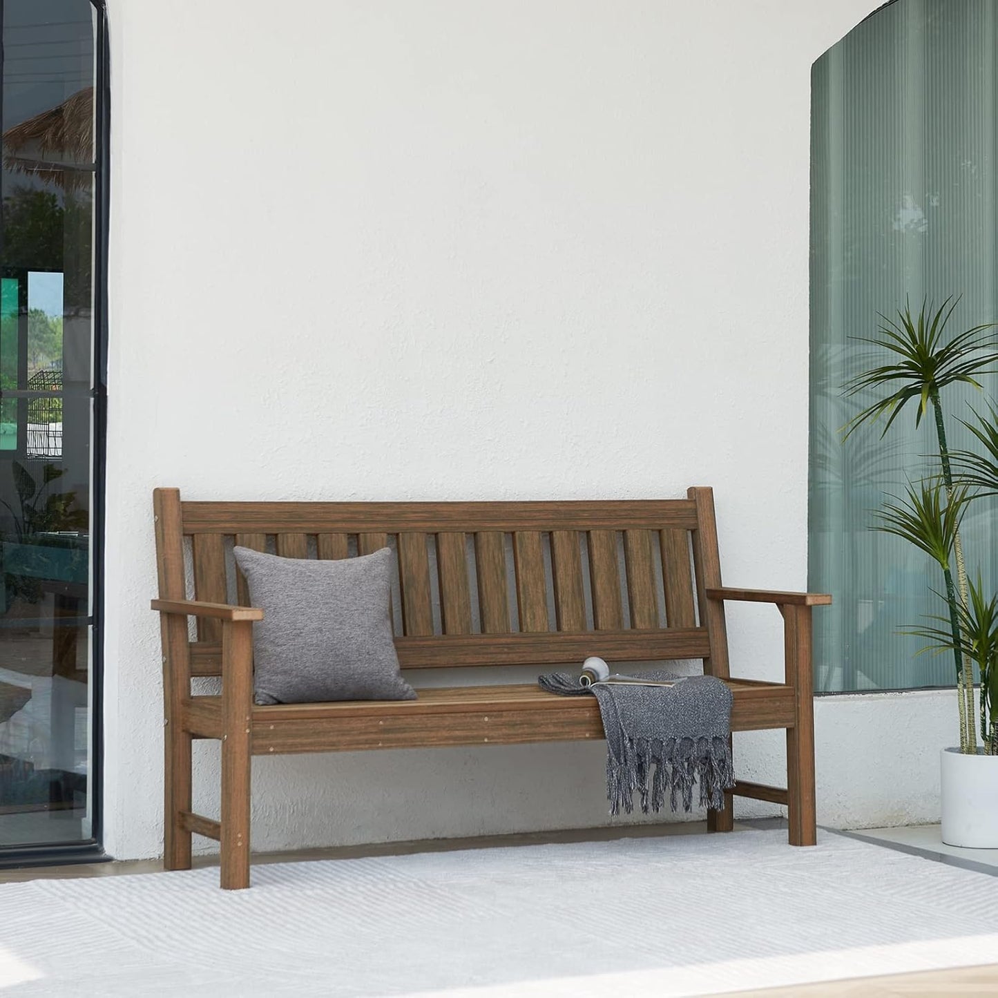 Outdoor Bench, 3-Person Garden Bench, Poly Lumber Patio Bench for Outdoors, Porch, and Park (Light Brown)