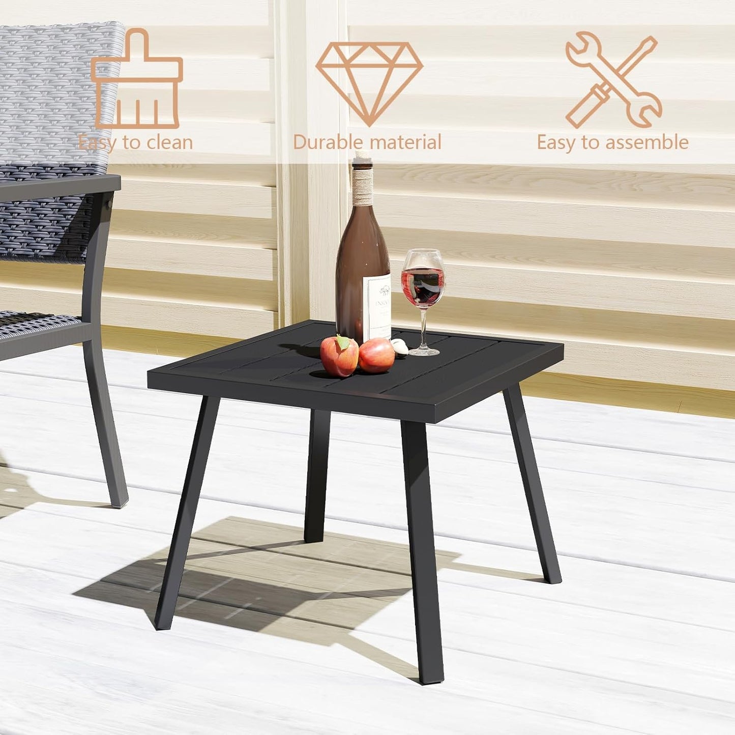 C-Hopetree Small Metal Outdoor Coffee Side Table for Outside Patio, Square, Black