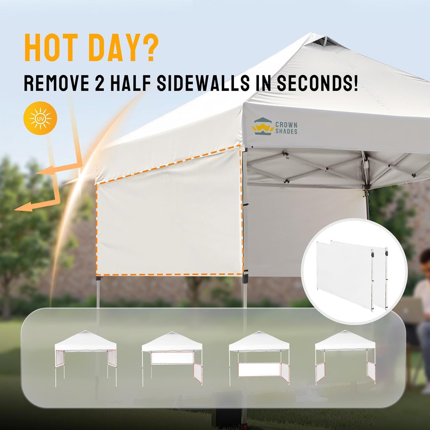 CROWN SHADES 10x10 Pop up Canopy Tent Instant Canopy with 150D Silver Coated Fabric Including 2 Half Sidewalls, 4 Ropes, 8 Stakes, 4 Weight Bags, STO 'N Go Bag, White