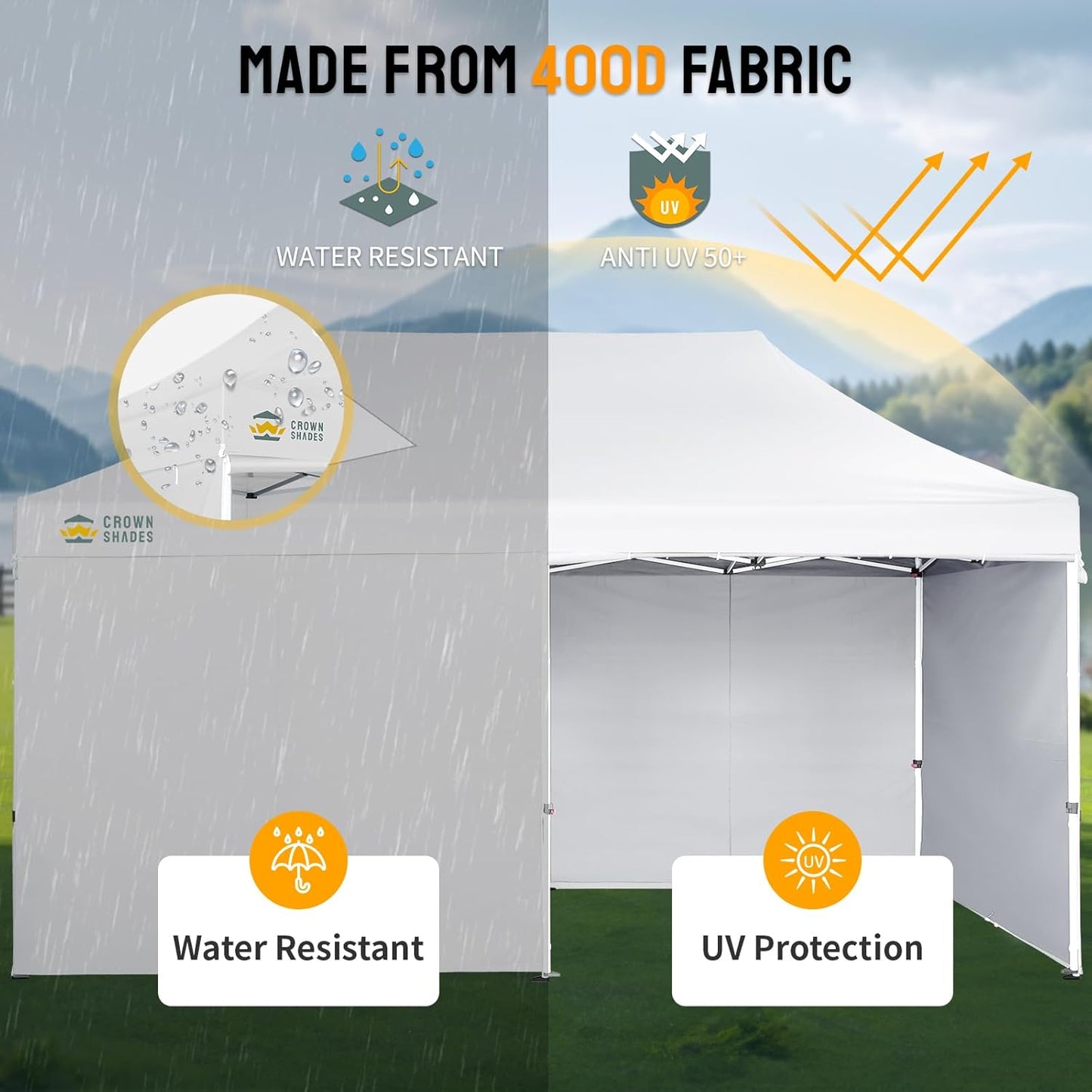 CROWN SHADES 10x20 Pop Up Canopy Tent, Thicken Frame Commercial Heavy Duty Tent, 4 Sidewalls 8 Stakes & 4 Sandbags & 4 Ropes, Outdoor Canopies for Events, Parties,White