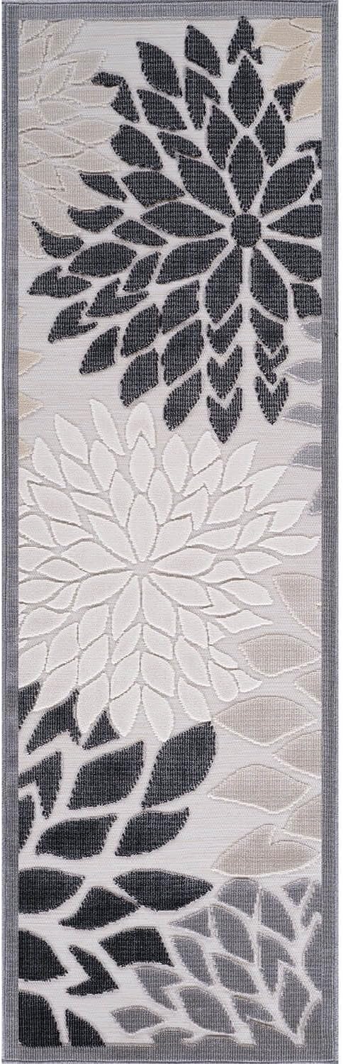 Beverly Rug Outdoor Runner Rug 2x7 Modern Floral Tropical Area Rugs for Indoor and Outdoor Patio Easy to Clean Non Shedding Living Room Porch Garden Washable Outside Carpet (2 x 7 Beige)