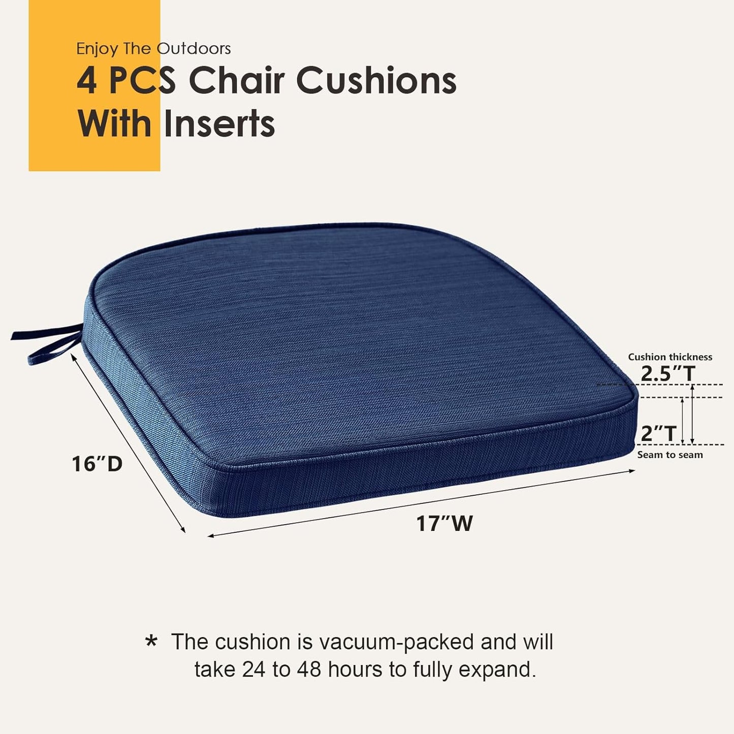 Outdoor Round Corner Seat Cushion, 17"x16"x2", Set of 4, Non Slip Seat Cushion Pads with Removable Cover for Patio Furniture, Garden Yard Lawn, Navy