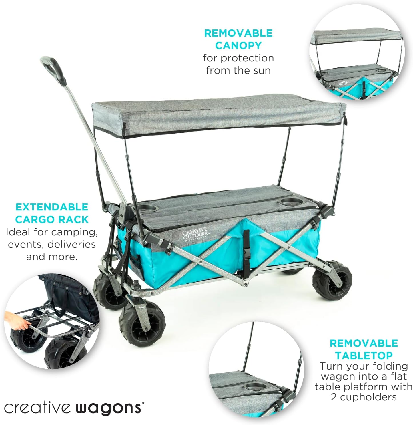Creative Outdoor All-Terrain Deluxe Wagon | 360 Swivel All Terrain Wheels | Great for Beach, Park, Garden & Tailgate | Multiple Color Options