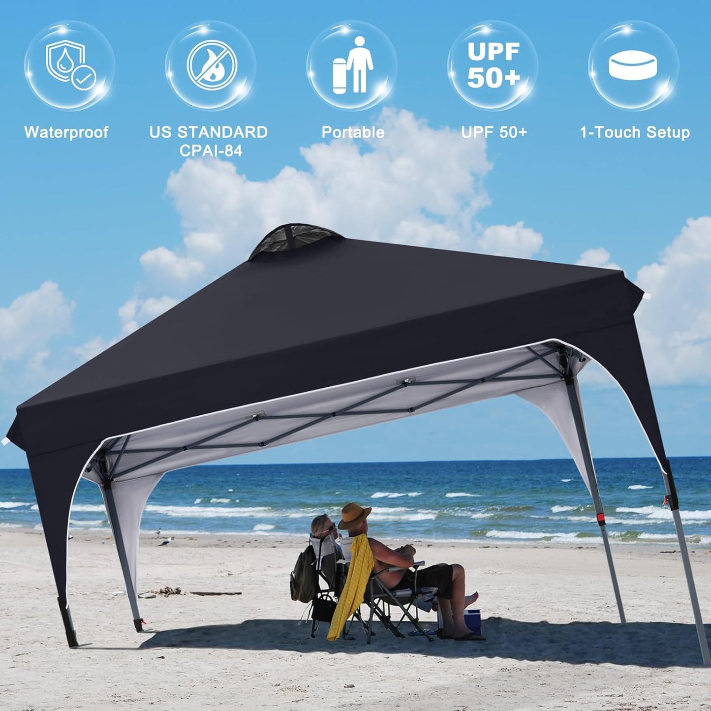COOSHADE Pop Up Canopy Tent, 10x10 Easy Setup Instant Canopy Sun Shelter Beach Tent, Portable Sports, Black
