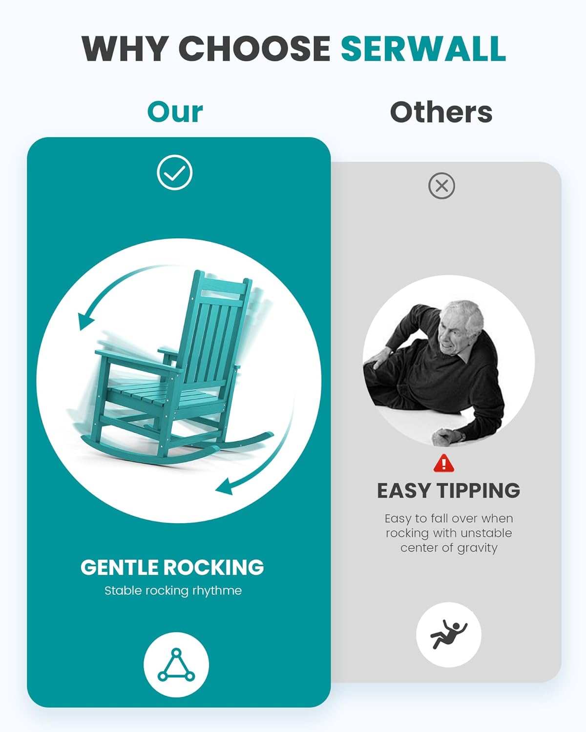 SERWALL HDPE Outdoor Rocking Chair Set of 8, Patio Rocking Chairs for Adults, All Weather Outdoor Rockers for Lawn, Aruba