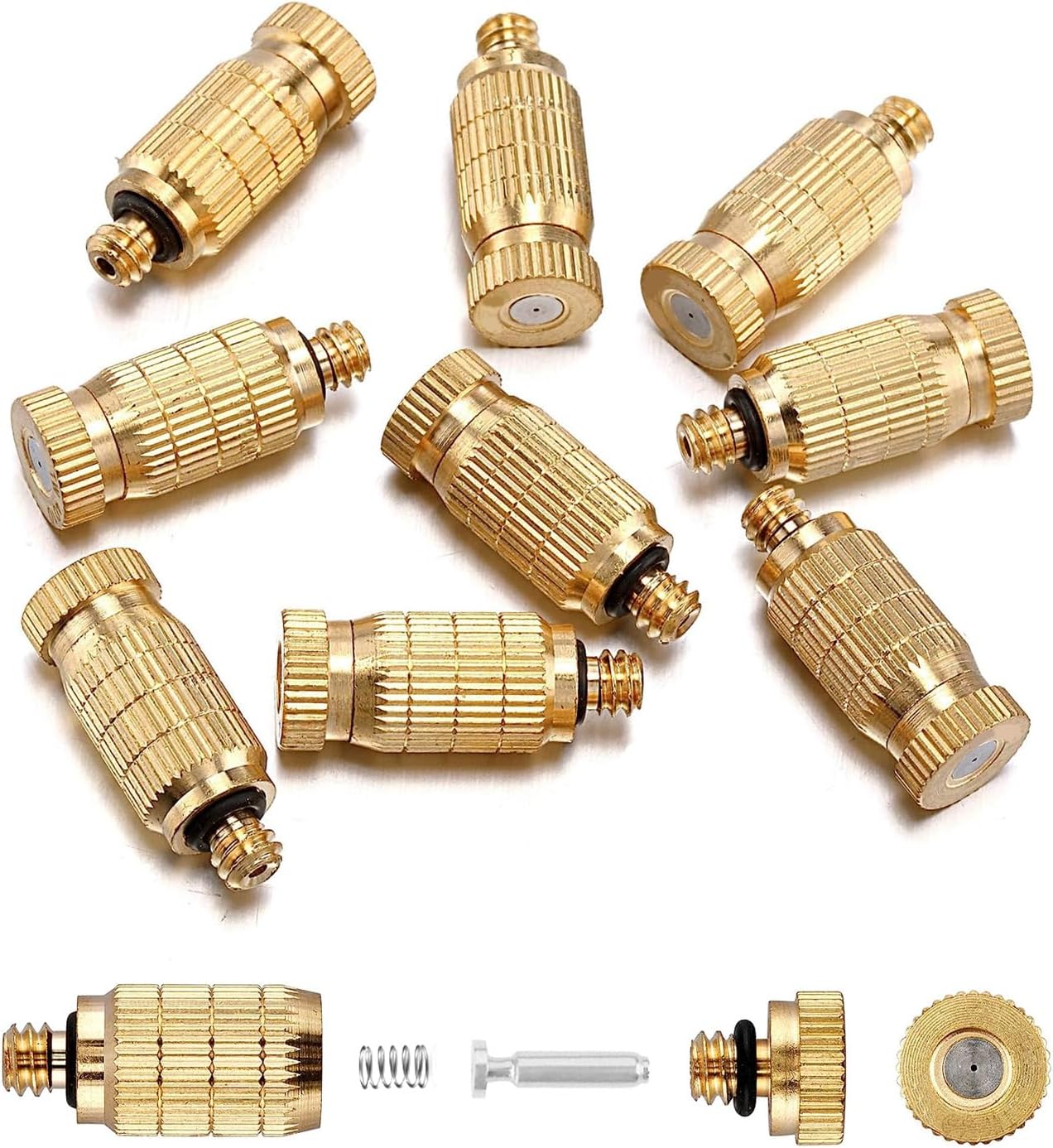 20pcs High Pressure Atomizer Nozzle Brass Misting Nozzles for Outdoor Cooling System, Landscaping, Greenhouse Irrigation, Air Humidification, Anti-Drip Fogging Spray Head(0.006"/0.15mm)