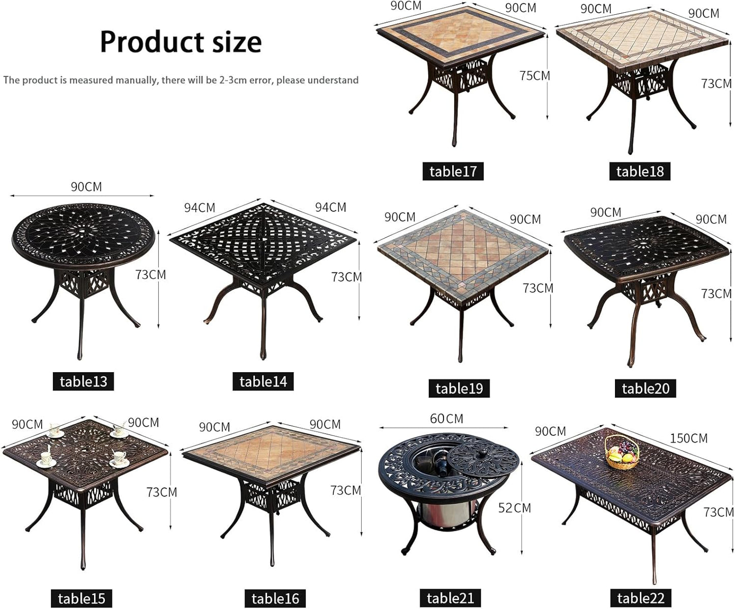Outdoor Table Tile Square Patio Table All Weather Aluminum Frame Outdoor Dining Tables for Lawn Garden Backyard (90 * 90cm Aluminium Tile Square Tables)