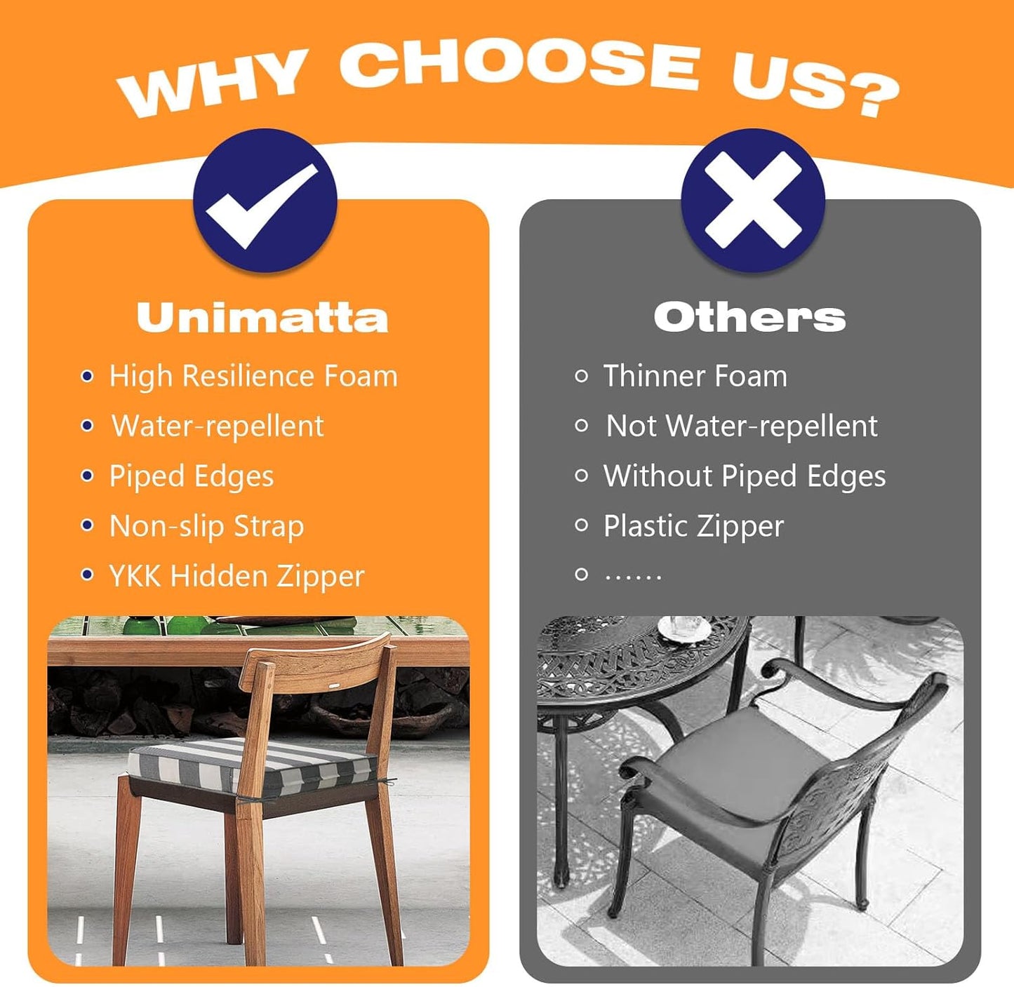 Square Corner Seat Cushions, 19" x 19" x 3", Set of 4, Indoor Outdoor Water Repellent Universal Chair Pads with Ties for Patio Furniture, Garden Deck Dining Chairs, Gray Stripe