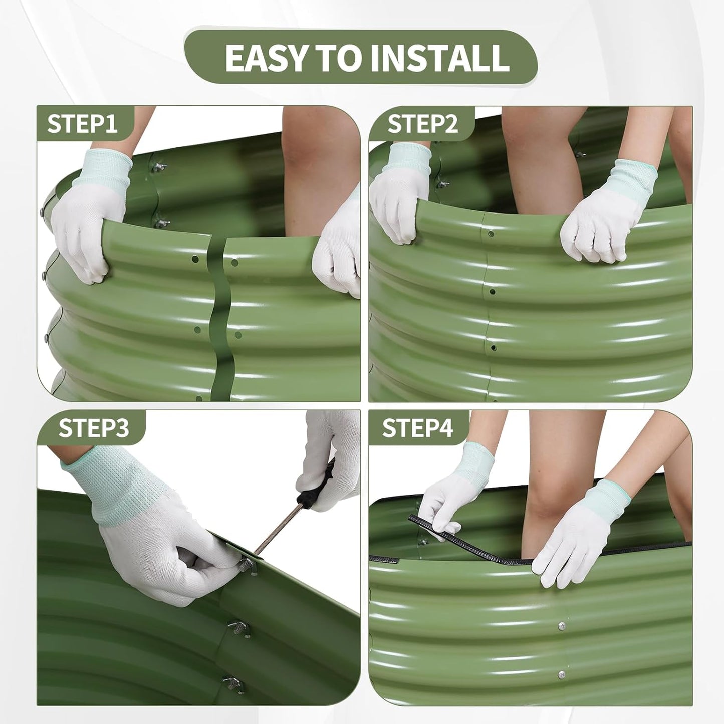 Galvanized Raised Garden Bed Outdoor- Raised Beds for Gardening| Metal Planter Box, Steel Raised Garden Bed Kit with Safety Edging and Gloves for Vegetables, Flower, Herbs (4x2x1FT, Green)