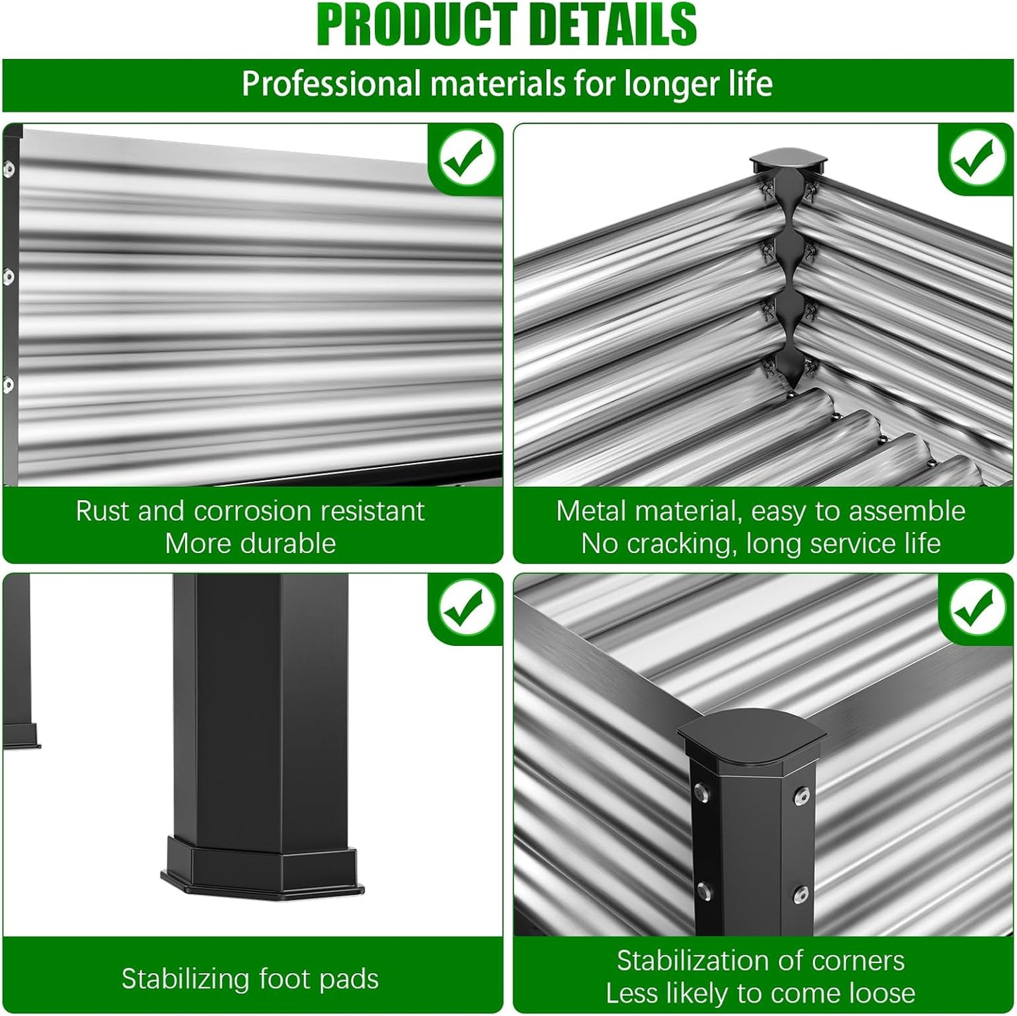 Doniks Raised Garden Bed with Legs, 48×48×32in Large Outdoor Metal Galvanized Garden Planting Box,1000lb Capacity for Vegetables Lawn Green Flowers, Fruits, Terrace
