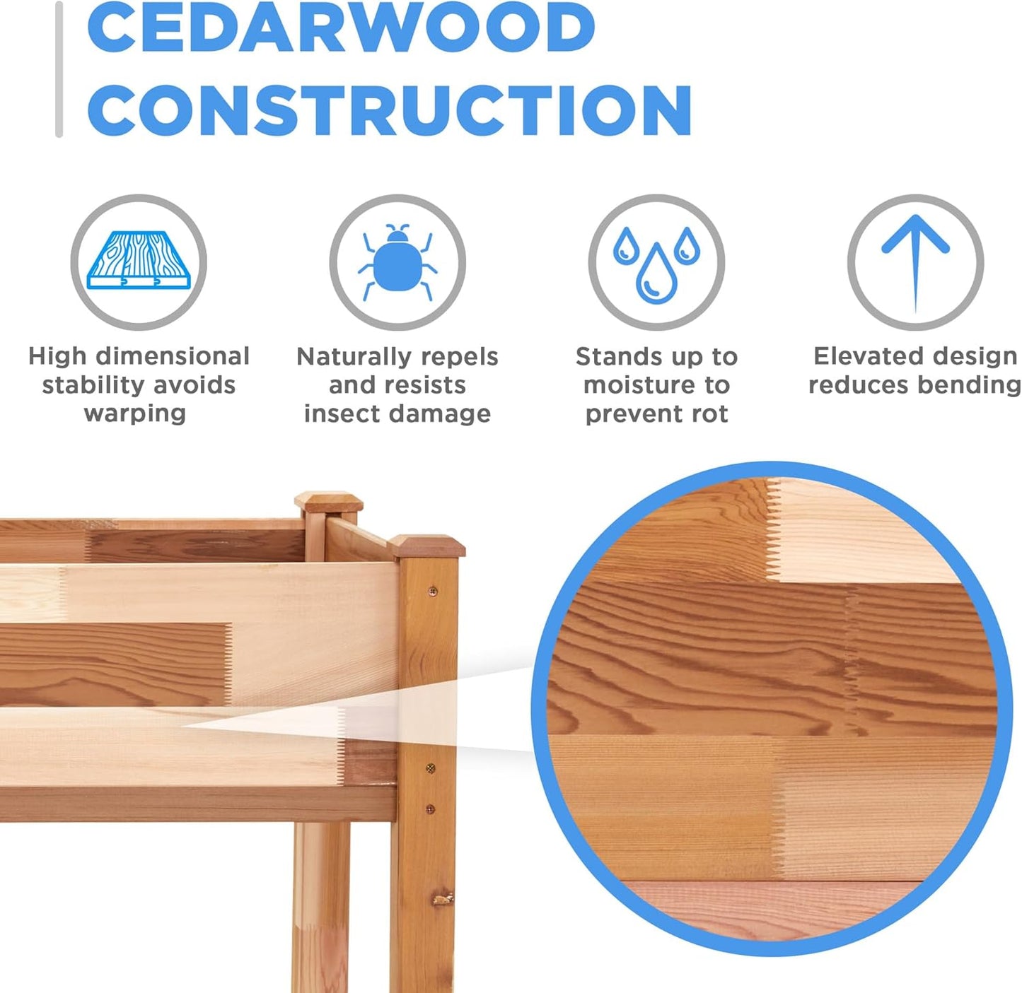 Jumbl, Cedar Raised Garden Bed, Elevated Wood Planter for Growing Fresh Herbs, Vegetables, Flowers, Succulents - 72x23x30”