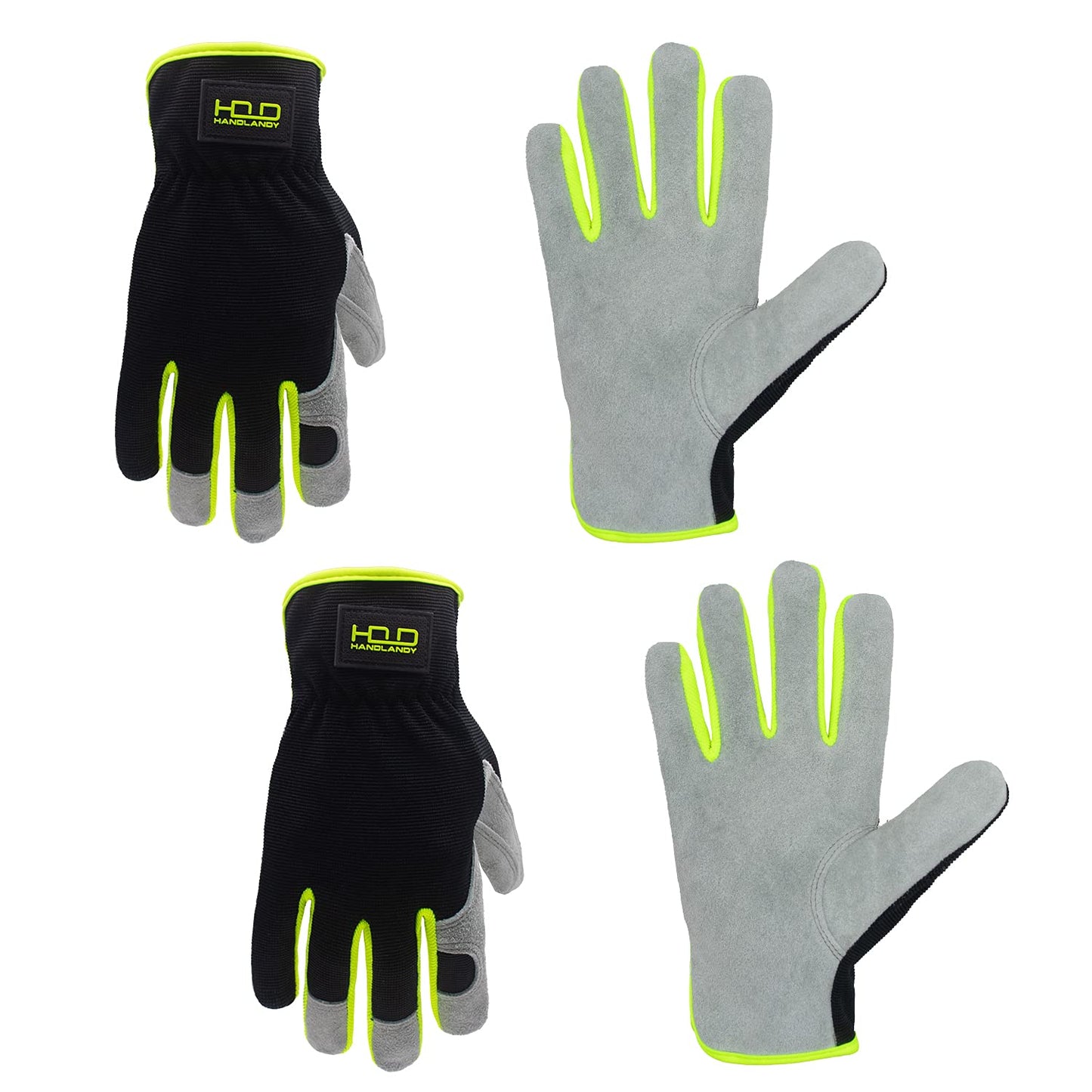 HLDD HANDLANDY 2 Pairs Leather Gardening Gloves for Men, Utility Work Gloves for Gardening, Yardwork, Construction, Mechanics, Great Garden Gifts for Men Women