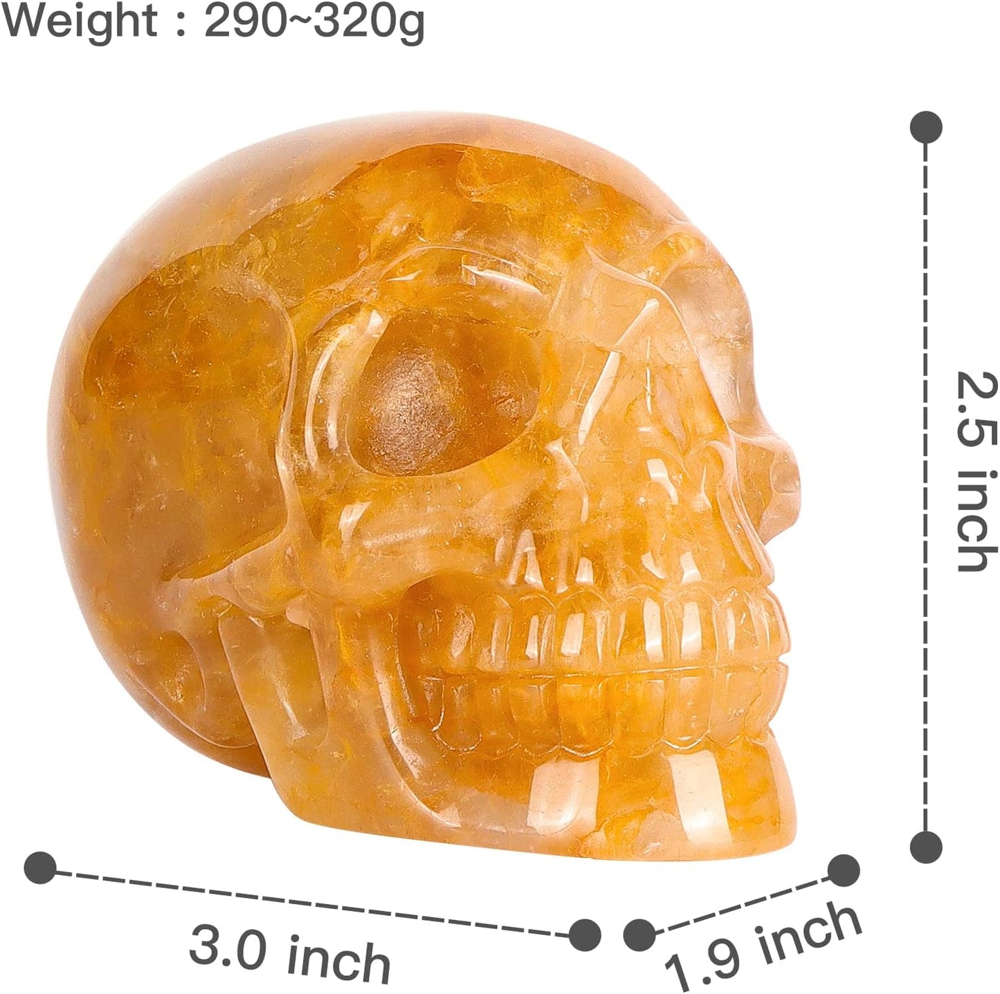 3.0" Citrine Crystal Skull Figurine Healing Stones Carved Sugar Skull Head Sculpture Decor Day of The Dead Statue Ornaments Decorations
