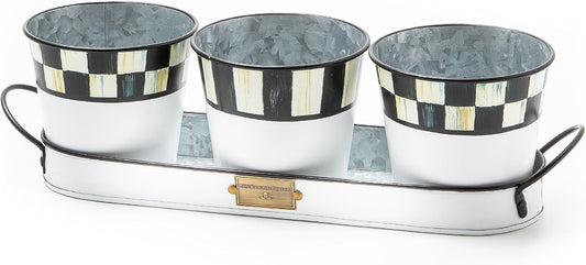 MACKENZIE-CHILDS Galvanized Herb Pots with Tray, Metal Herb Planters, Set of 3, Spectator