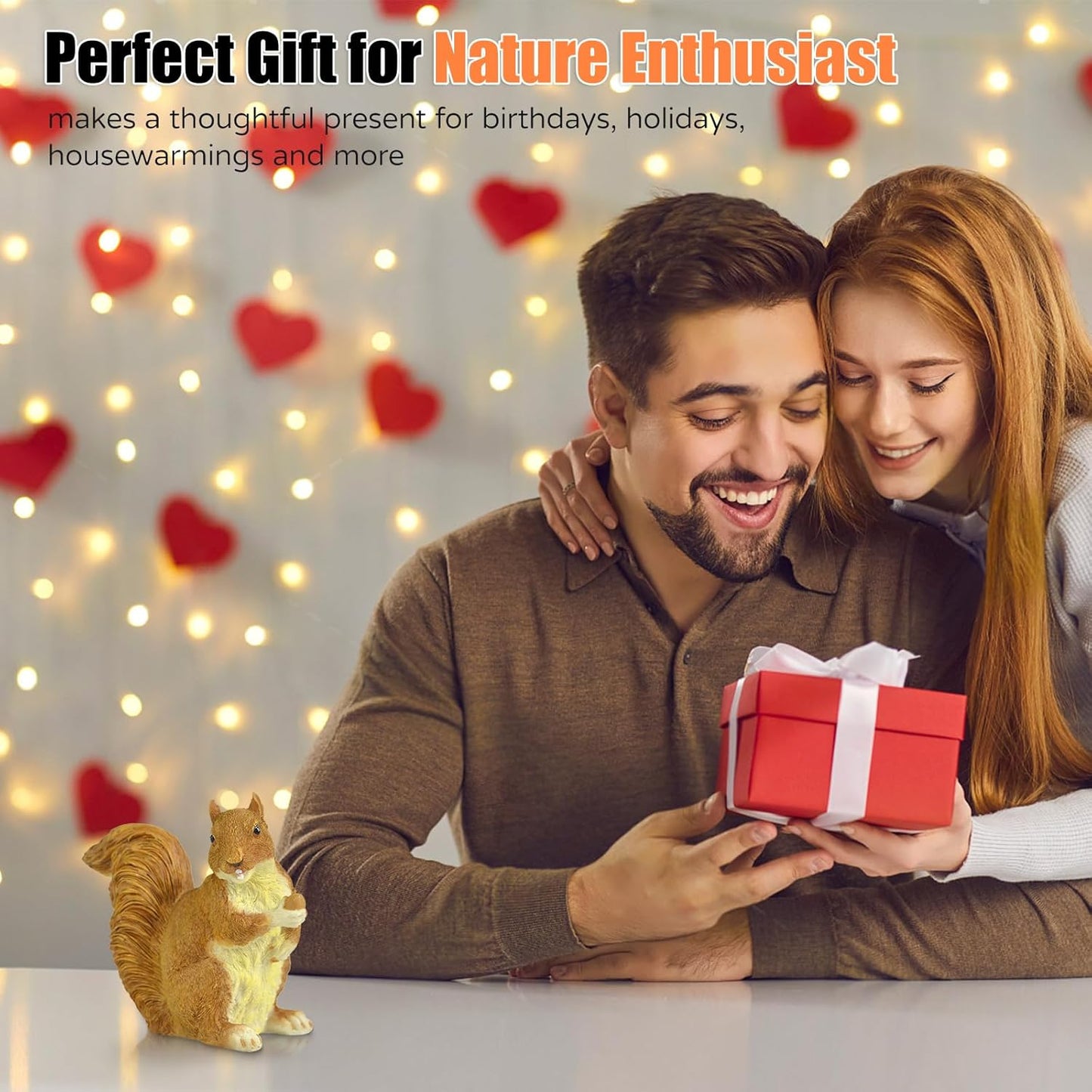 Brown Squirrel Statue with Acorn – Hand-Painted Polyresin Garden Figurine for Lawn & Patio – Small Nature-Inspired Outdoor Décor