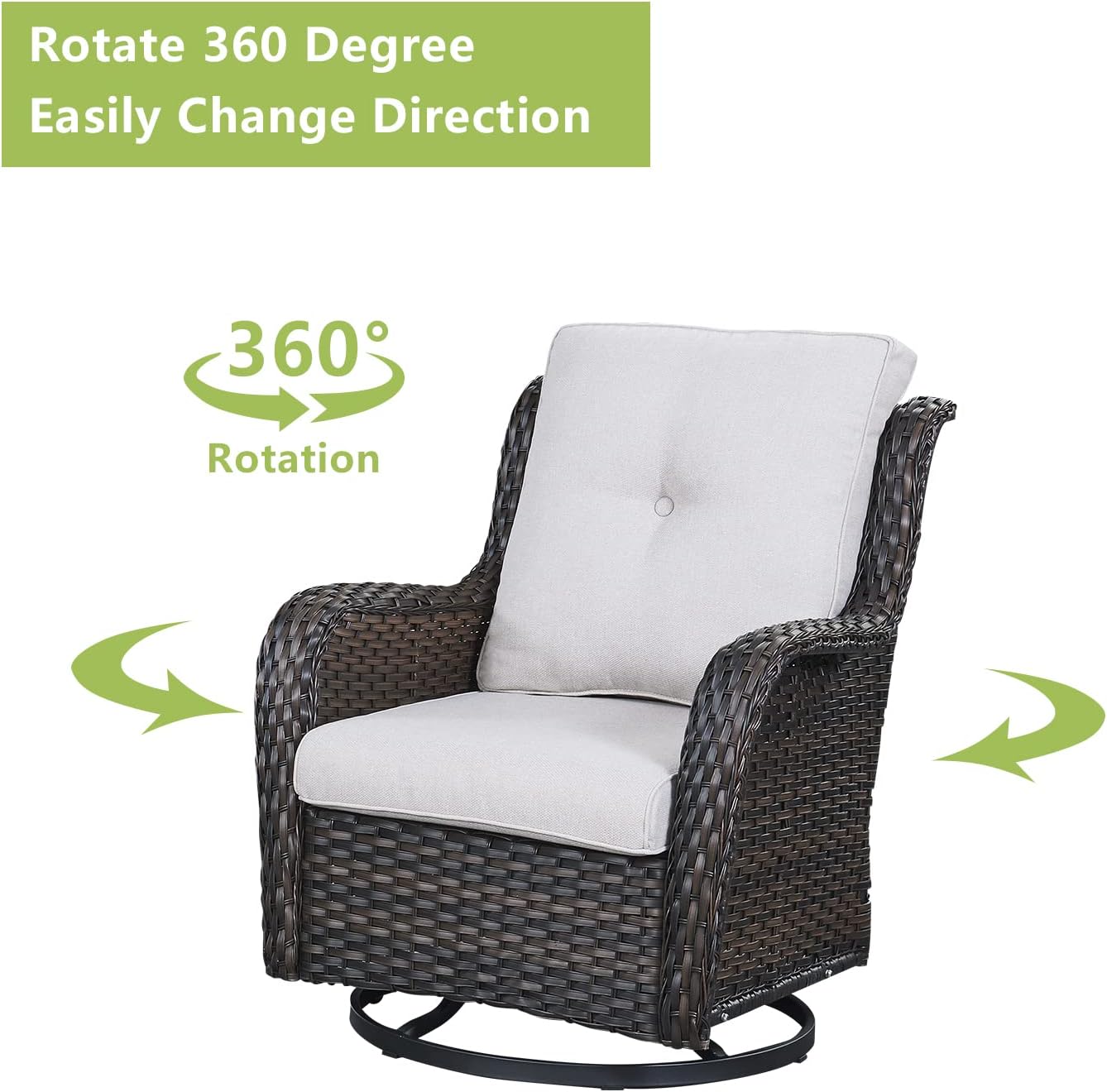 Outdoor Patio Swivel Rocker Chairs - Wicker Rattan Patio Swivel Rocking Chairs Set of 2 with High Back,Deep Seating and Comfort Cushions for Deck Porch Garden,Brown/Beige