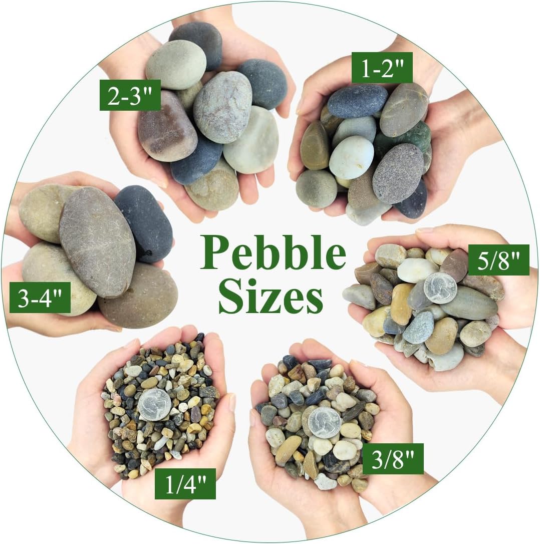 40lbs Natural River Rocks, 1-2" Premium Pebbles for Garden and Landscape Design, Hand-Picked Smooth Stones for Fish Tank, Flower Pots, Indoor Water Fountains, Pathways, Backyard