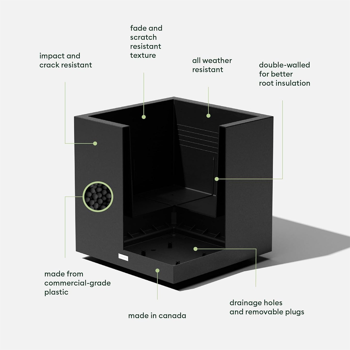 Veradek Block Series Cube Plastic Planter - Large Square Planter for Indoor or Outdoor Patio/Garden | Durable All-Weather Use with Drainage Holes | Modern Décor for Tall Plants, Trees, Flowers