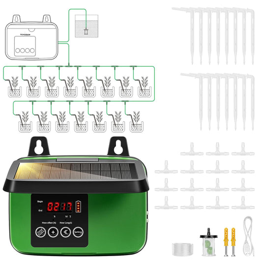 VIVOSUN Solar Automatic Drip Irrigation Kits with Timer, 3W Output, Solar Powered Auto Drip Irrigation System, 15 Pots Garden Plant Watering System, Plant Waterer Indoor Outdoor